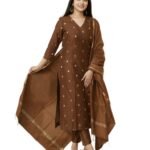 Women's Rayon Viscose Printed Straight Kurta with Pant & Dupatta (SDF BROWN-VKS01-GS_S_Brown_Small)