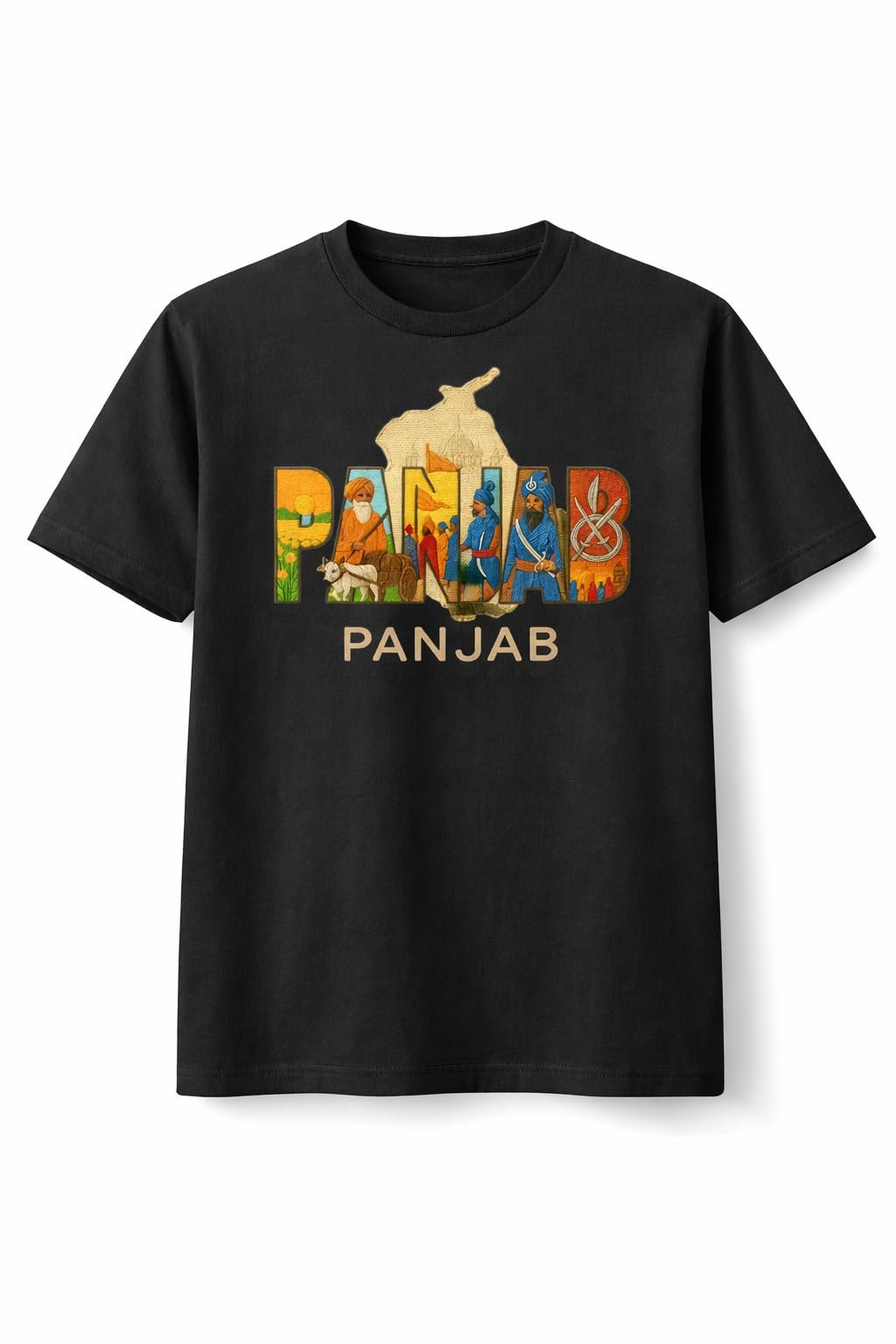 ATHERO Men’s Premium 220 GSM Heavyweight Cotton T-Shirt | Panjab Heritage Graphic Print | Round Neck, Short Sleeve, Regular Fit | S to XXL (in, Alpha, Regular, Black)