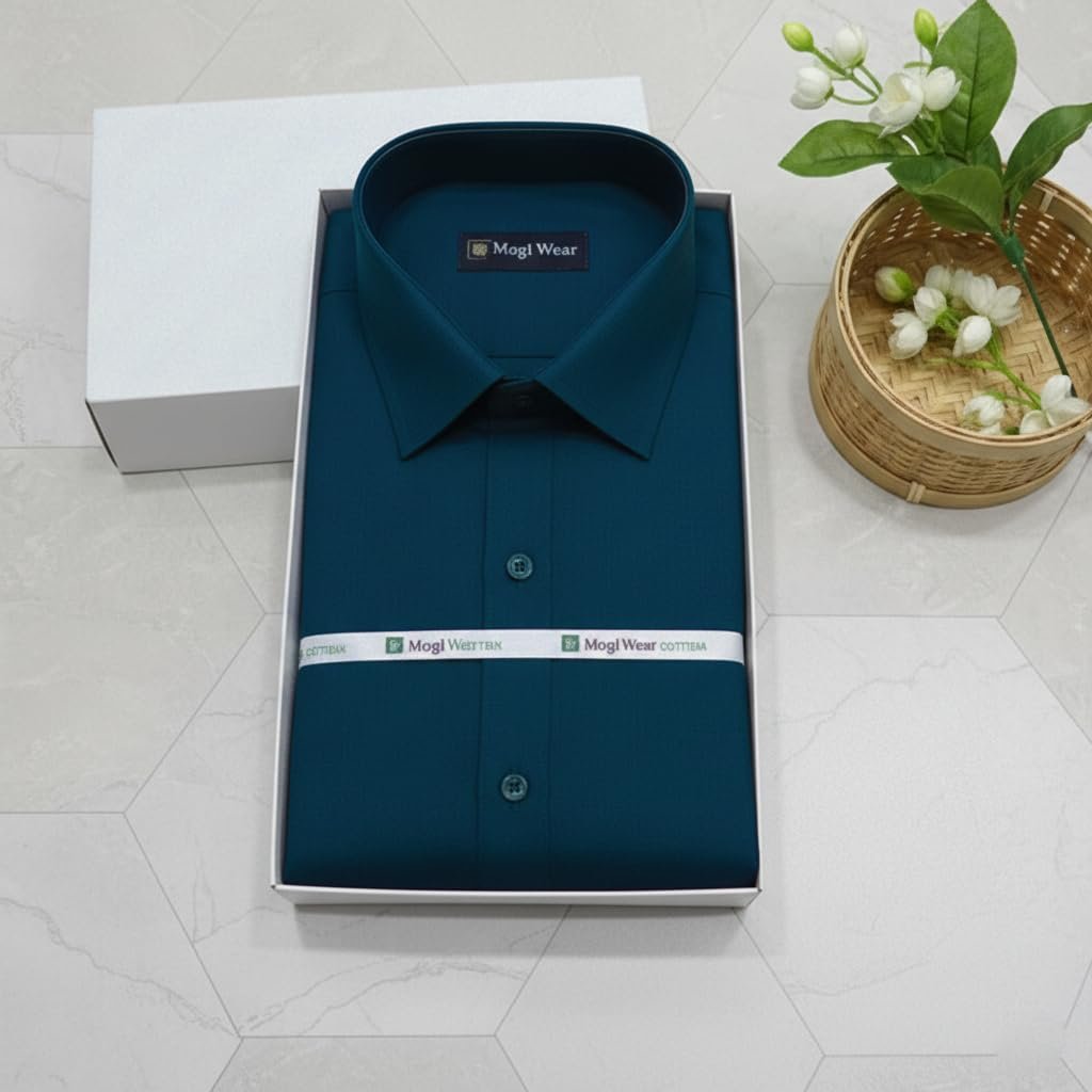 Premium Men’s Pure Cotton Plain Formal Shirt | Ramar Green & Greenish Blue Full Sleeve Shirt | Stylish Slim Fit Office Wear Shirts for Men (in, Numeric, 36, Regular) - Image 4