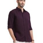 Men's Solid Casual Shirt, Cotton Blend, Regular Fit, Spread Collar, Full Sleeve, Button Closure Perfect for Casual & Office Wear Wine