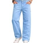 Men's Cotton Wide Leg Jeans | Relaxed Fit Straight Pants | Comfortable Casual Everyday Wear Trousers (in, Numeric, Regular, Sky Blue)
