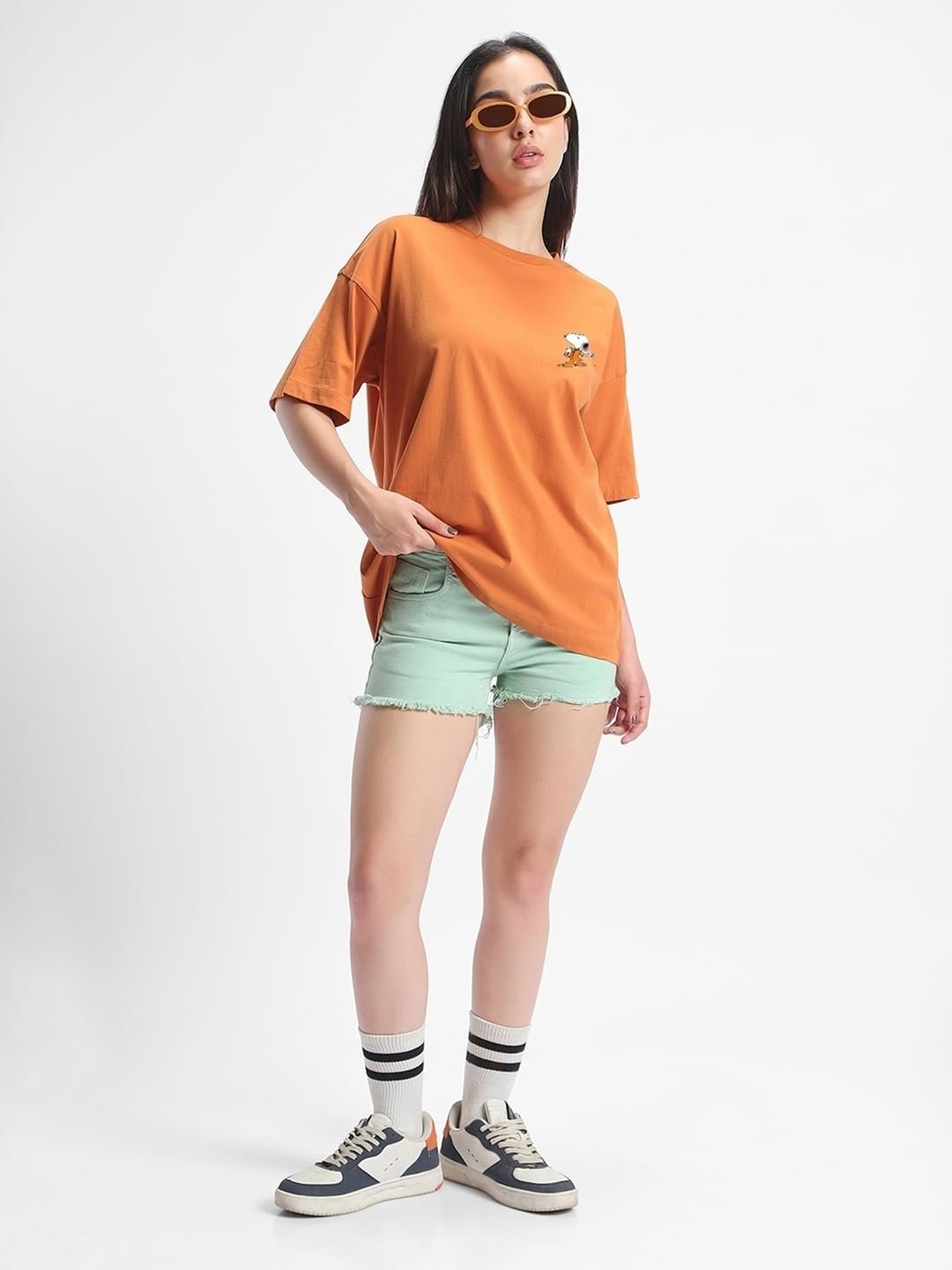 Official Peanuts Merchandise Women's Graphic Print Oversized Fit Half Sleeve Round Neck Cotton T-Shirt_630653_Orange - Image 5