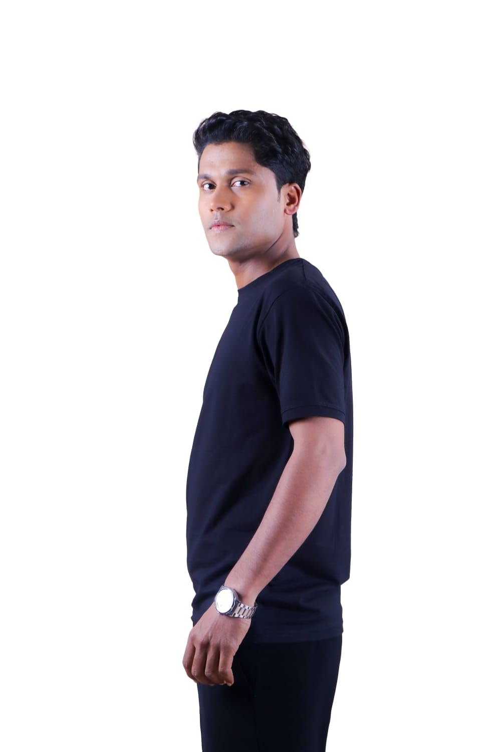 Tiny Town Men's Slim Fit Print Pattern Cotton Polyester Polo Neck Half Sleeve Casual T-Shirt- Size L Black - Image 3