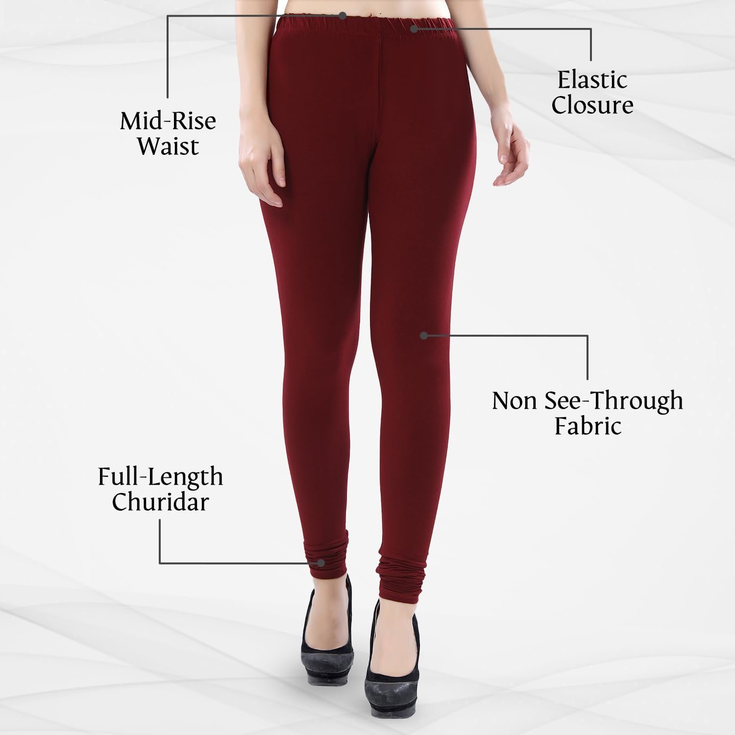 Ultra Soft Cotton High Rise 4 Way Stretchable Churidar Solid Regular and Plus 20 Colours Leggings for Women's and Girls -Size :-2XL, Colour - Maroon - Image 3