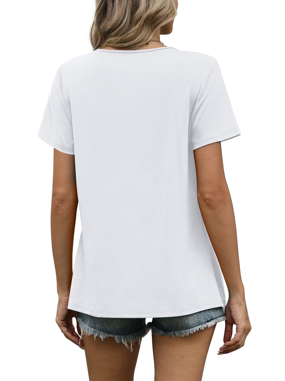 Women T Shirts Pleated Short Sleeve Tops Business Casual Dressy Blouses, White, Large - Image 5