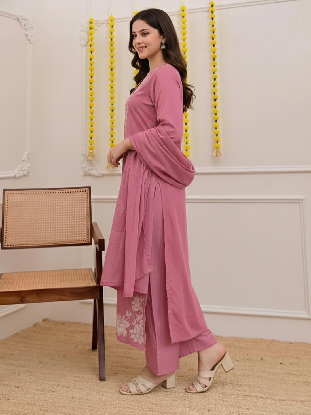 Women's Rayon Viscose Straight Embroidery Kurta with Pant & Dupatta (FULKUMARI Baby Pink_XXL_Baby Pink_XX-Large) - Image 3