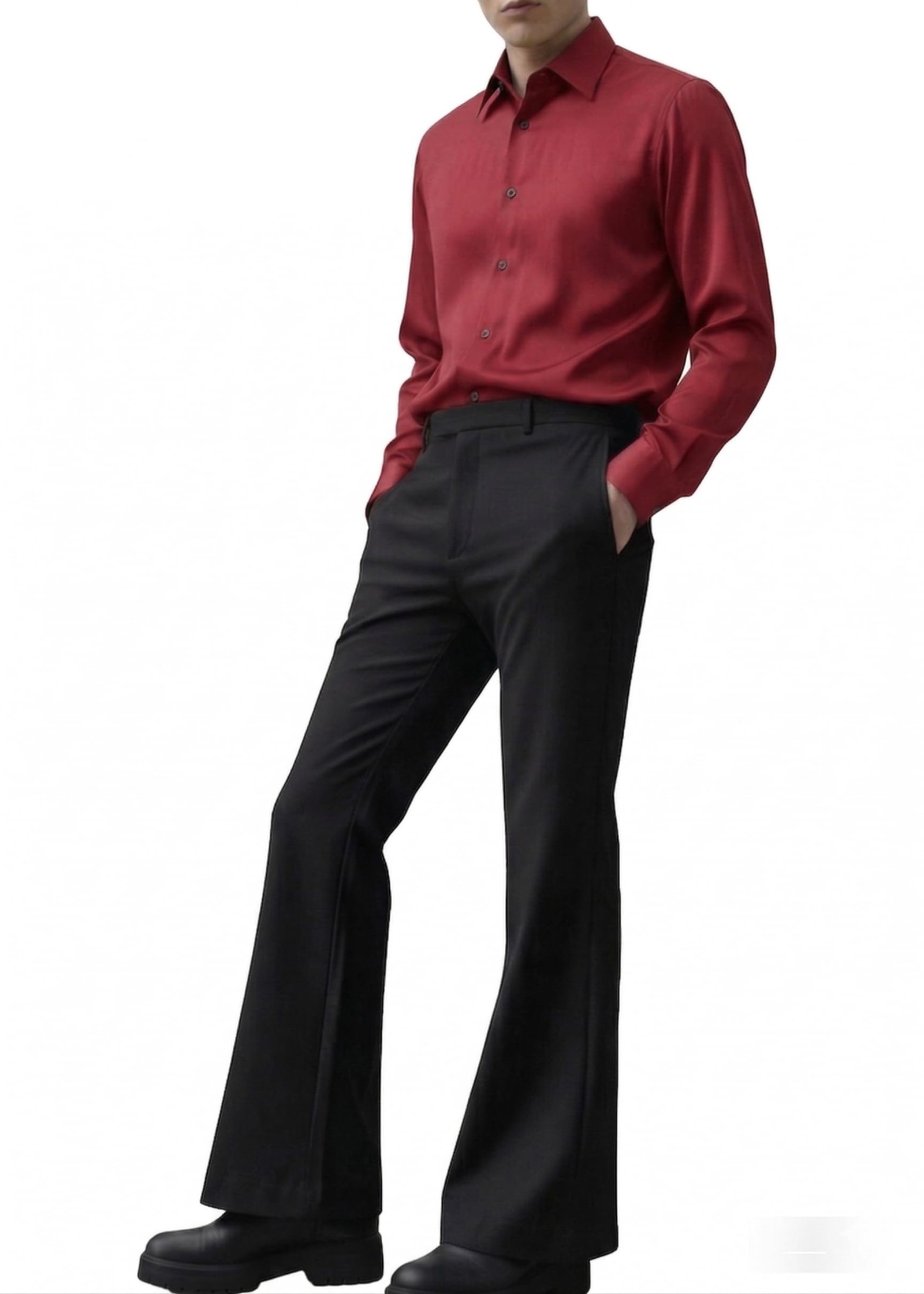 Men's Slim-Fit Flared Trouser, Japnese febric High-Waisted Modern Bootcut Bellbottom Pant, Black (in, Numeric, Regular)