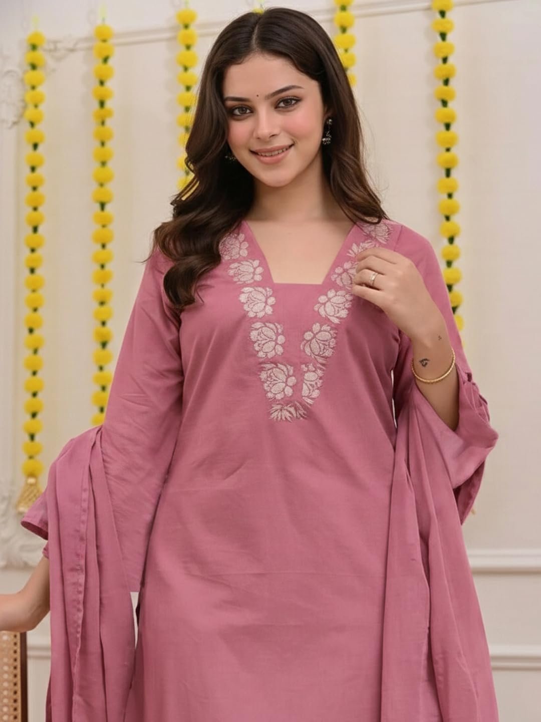 Women's Rayon Viscose Straight Embroidery Kurta with Pant & Dupatta (FULKUMARI Baby Pink_XXL_Baby Pink_XX-Large) - Image 5