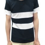 KTM Healthcare® M (US 38), Blue : Men Short Sleeve Round Neck Stripes Casual T-Shirt