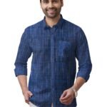 Men Khadie Cotton Woven Regular Fit Full Sleeve Casual Shirt (in, Alpha, 2XL, Regular, Blue)