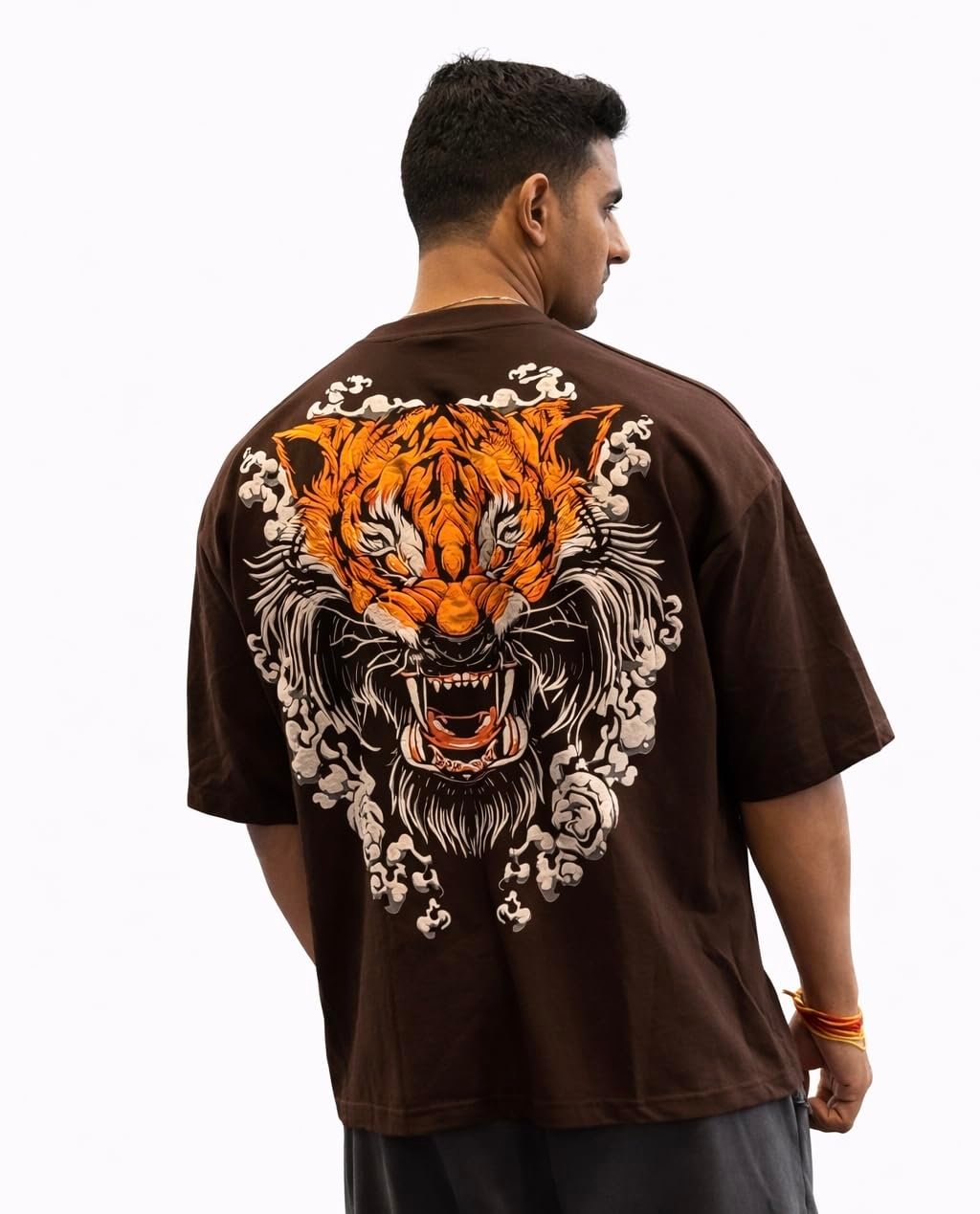 Urban Fits Beast T-Shirt for Men | 240 GSM 100% Cotton | Oversized Baggy Fit | Screen & Puff Print | Unisex | Made in India Brown (in, Alpha, Plus) - Image 4