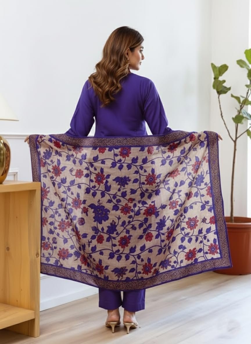 Women Embroidery Straight Kurta and Pant Set with Dupataa Purple - Image 4