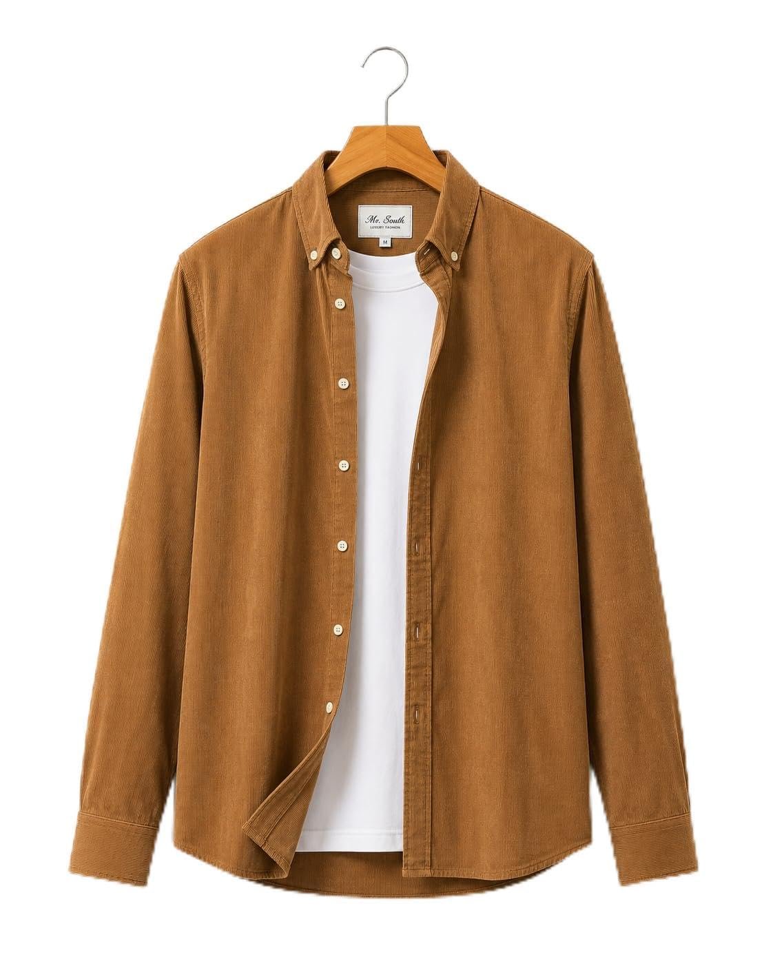 Corduroy Shirt with Elbow Patch (in, Alpha, Regular, Caramel Brown)