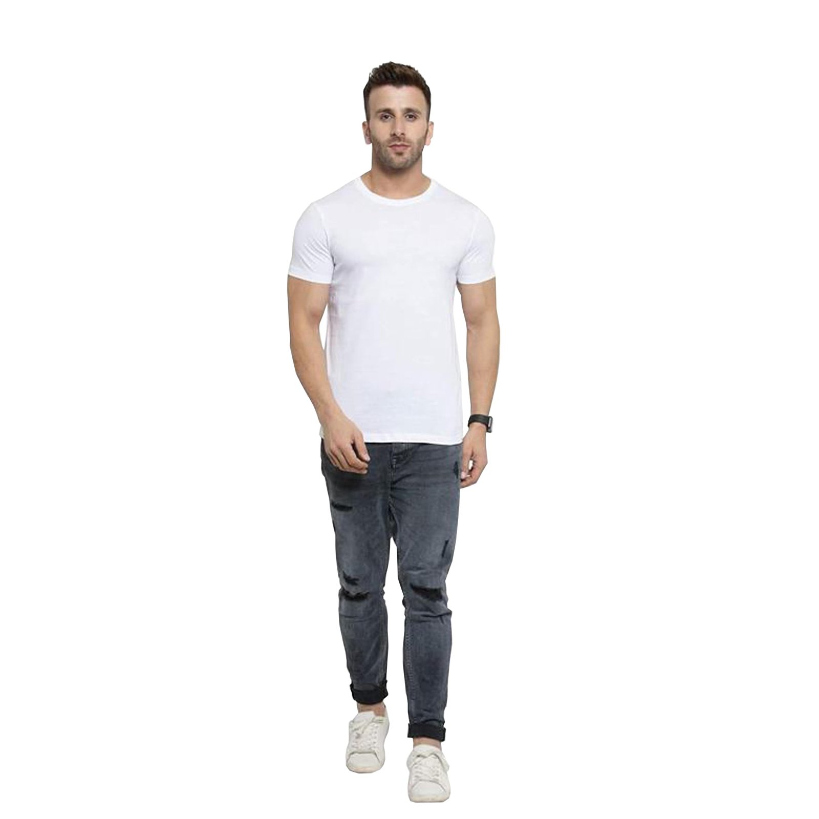 Men's Polyester Plain Black Polyster Compatebal T-Shirt, Crew Neck (In, Alpha, Regular, White) - Image 3