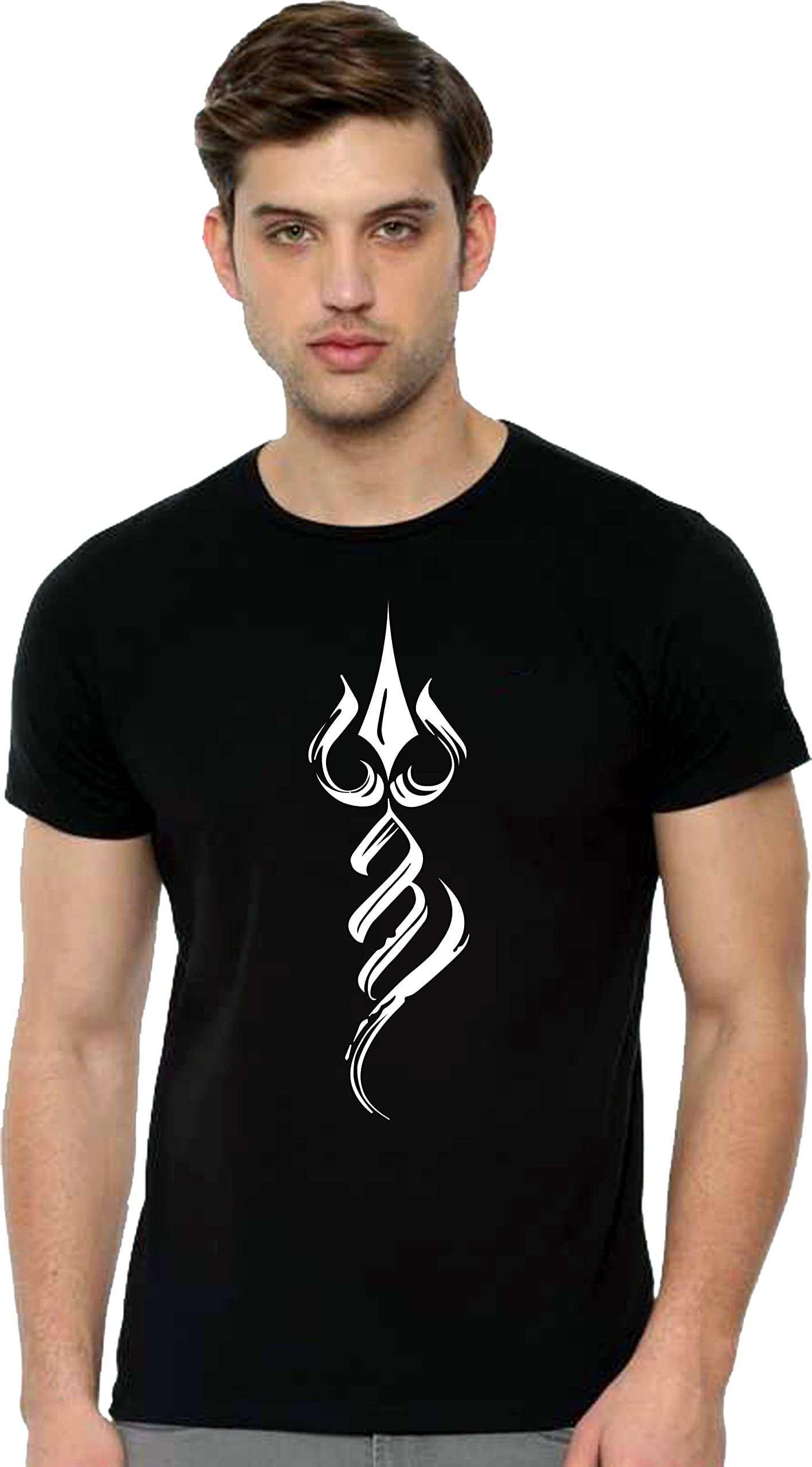 Men's Graphic T-Shirt, White Cotton, Tribal Design Print, Round Neck (in, Alpha, XL, Regular, Black)