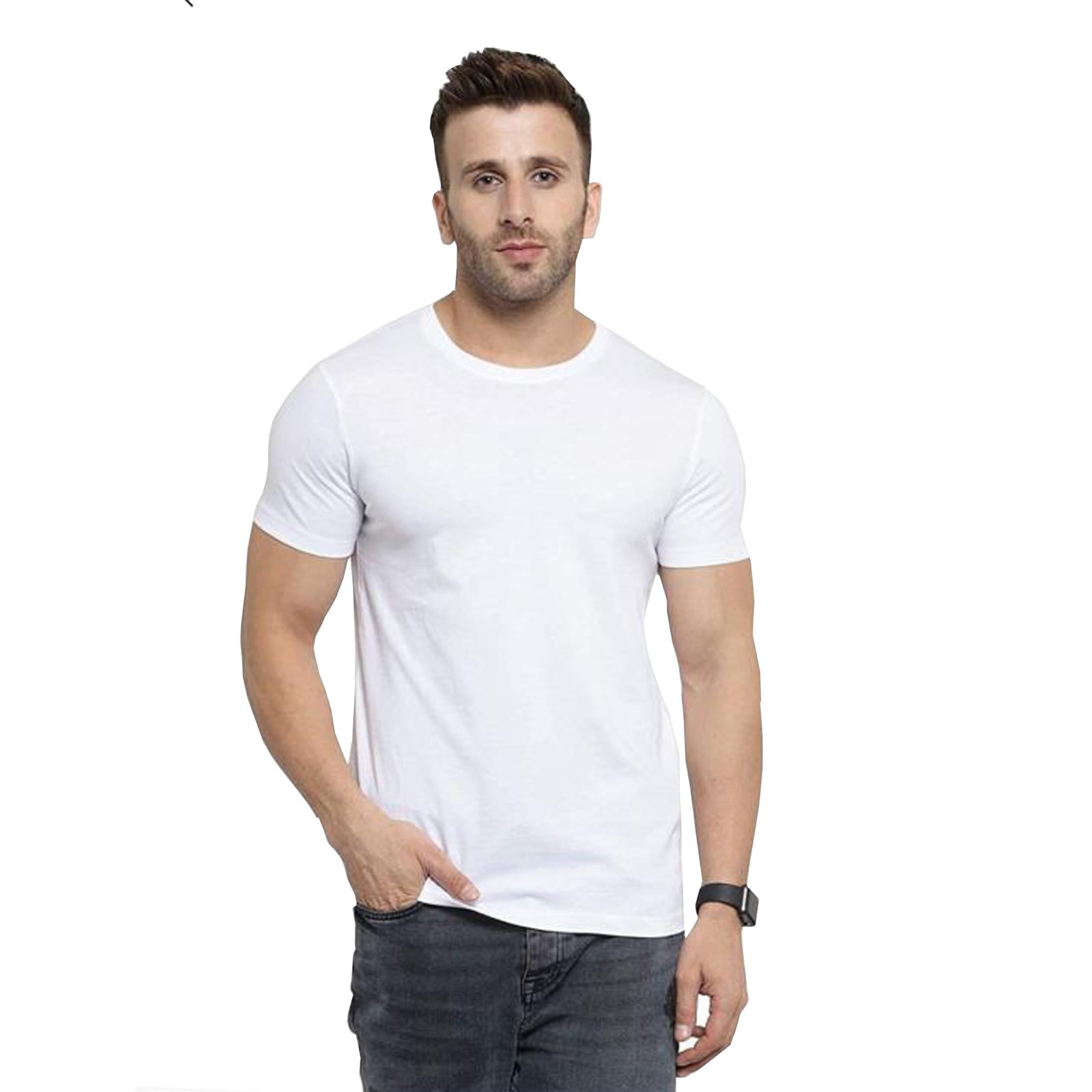 Men's Polyester Plain Black Polyster Compatebal T-Shirt, Crew Neck (In, Alpha, Regular, White)