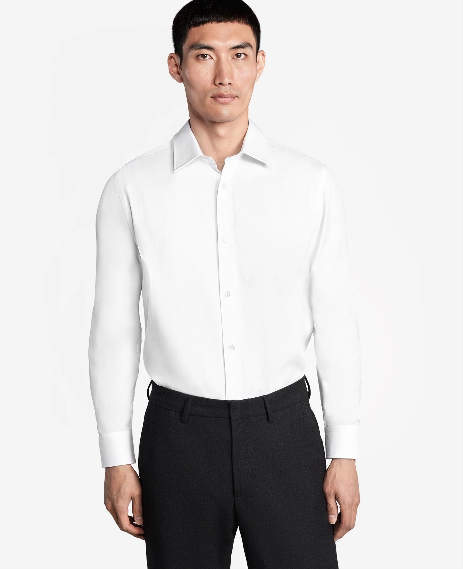 White Cotton Herringbone Formal Shirt SIZE M - Image 2