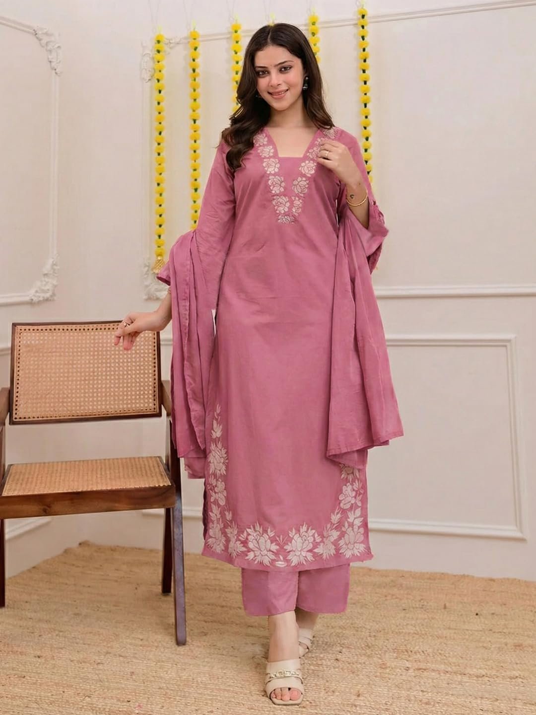 Women's Rayon Viscose Straight Embroidery Kurta with Pant & Dupatta (FULKUMARI Baby Pink_XXL_Baby Pink_XX-Large) - Image 7