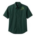 NichePlus Men's Forest Green Cotton Half Sleeve Shirt with Tulsi Embroidery | Regular Fit | Casual