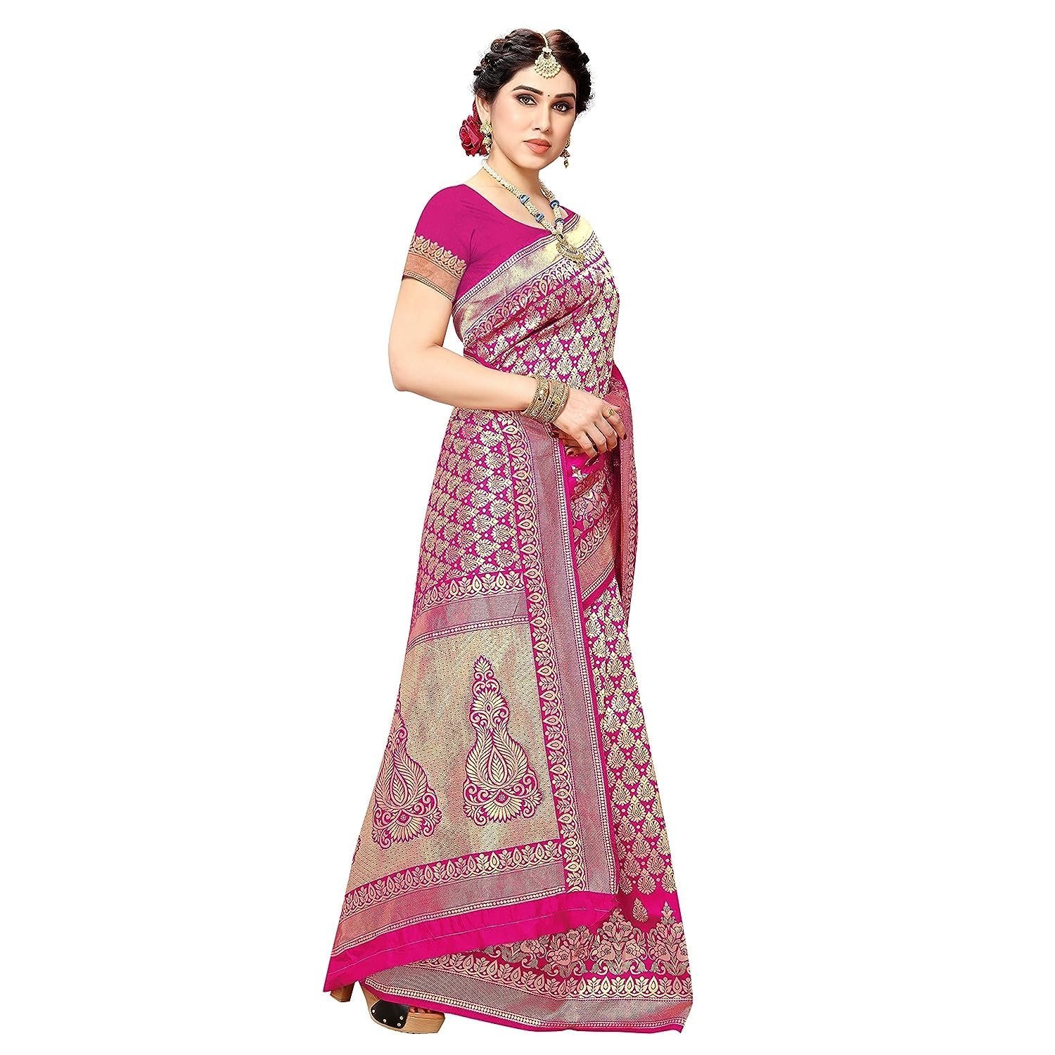 Women's Trendy Banarasi Kanjivaram Pink Color Art Silk Saree with Blouse Material (MALIYA PINK) - Image 3