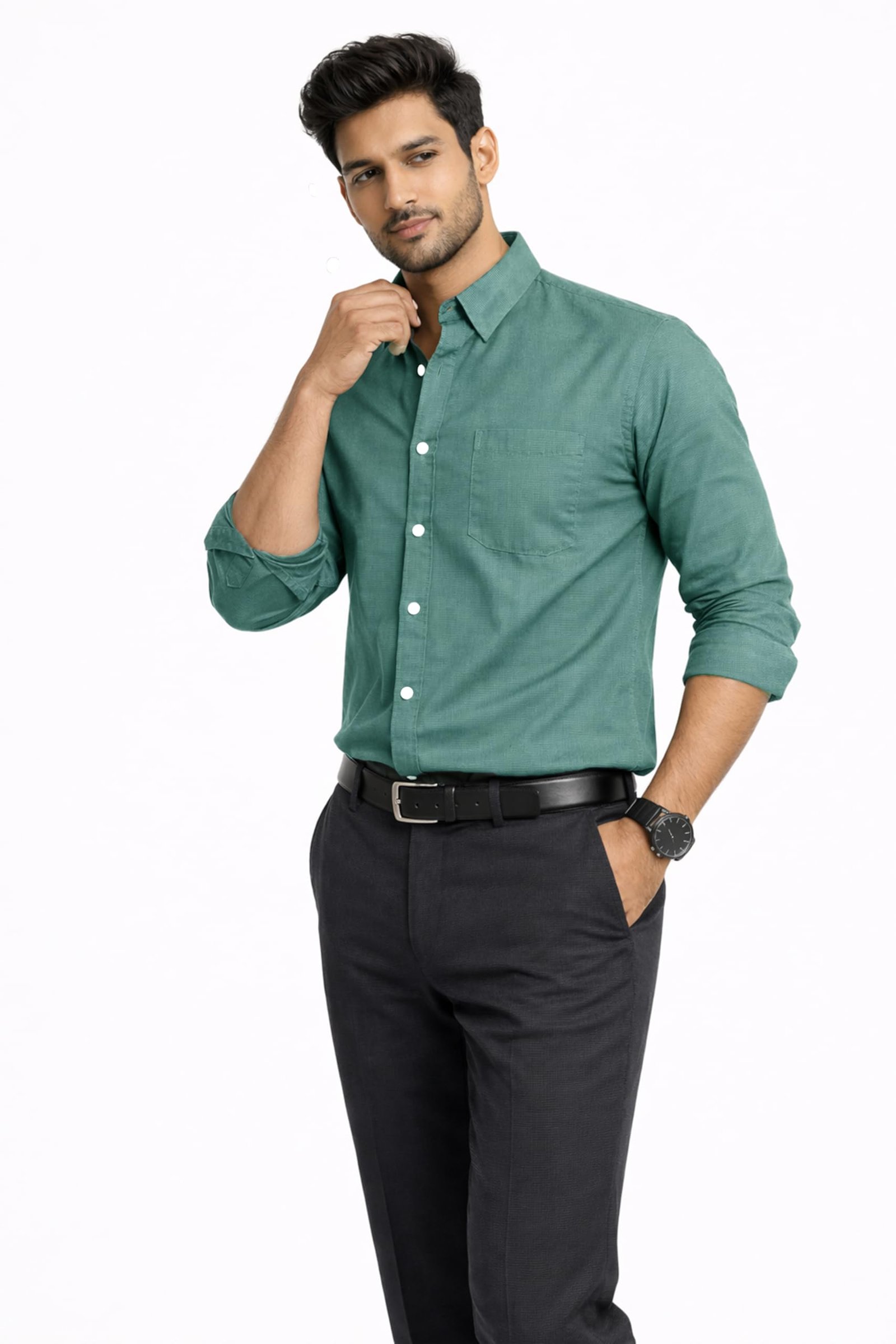 Men's Formal Shirt 100% Cotton Modern Slim Fit - MS Fashion (in, Alpha, Regular, Light Green) - Image 5