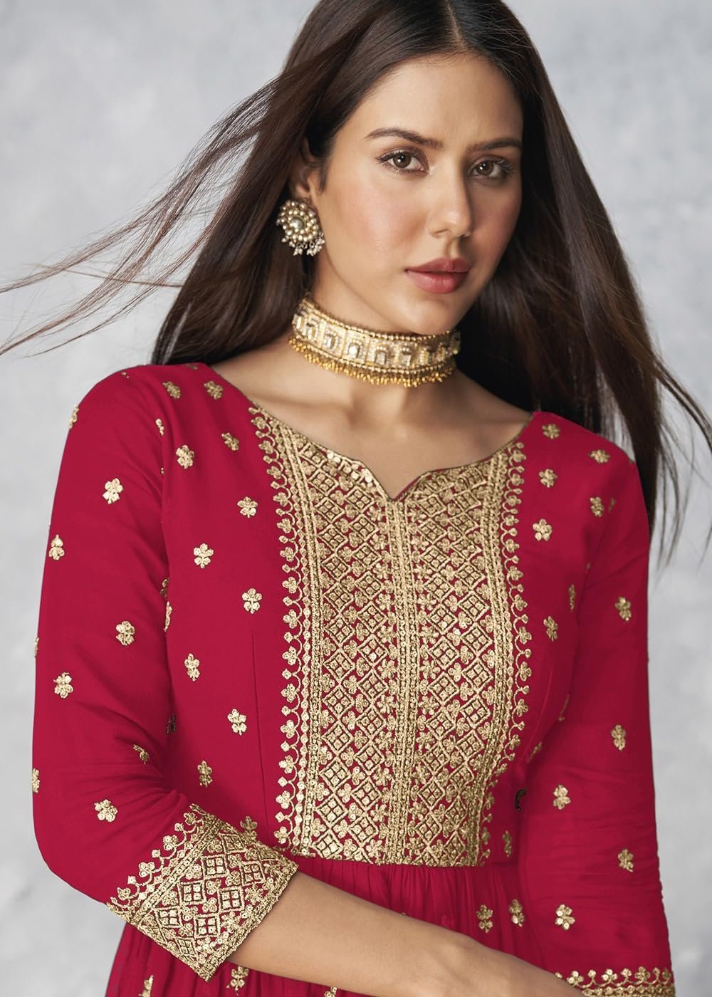 Women's Ethnic Wear Nyra Cut Embroidery Kurti plazzo and Dupatta (X-Large, Pink) - Image 3