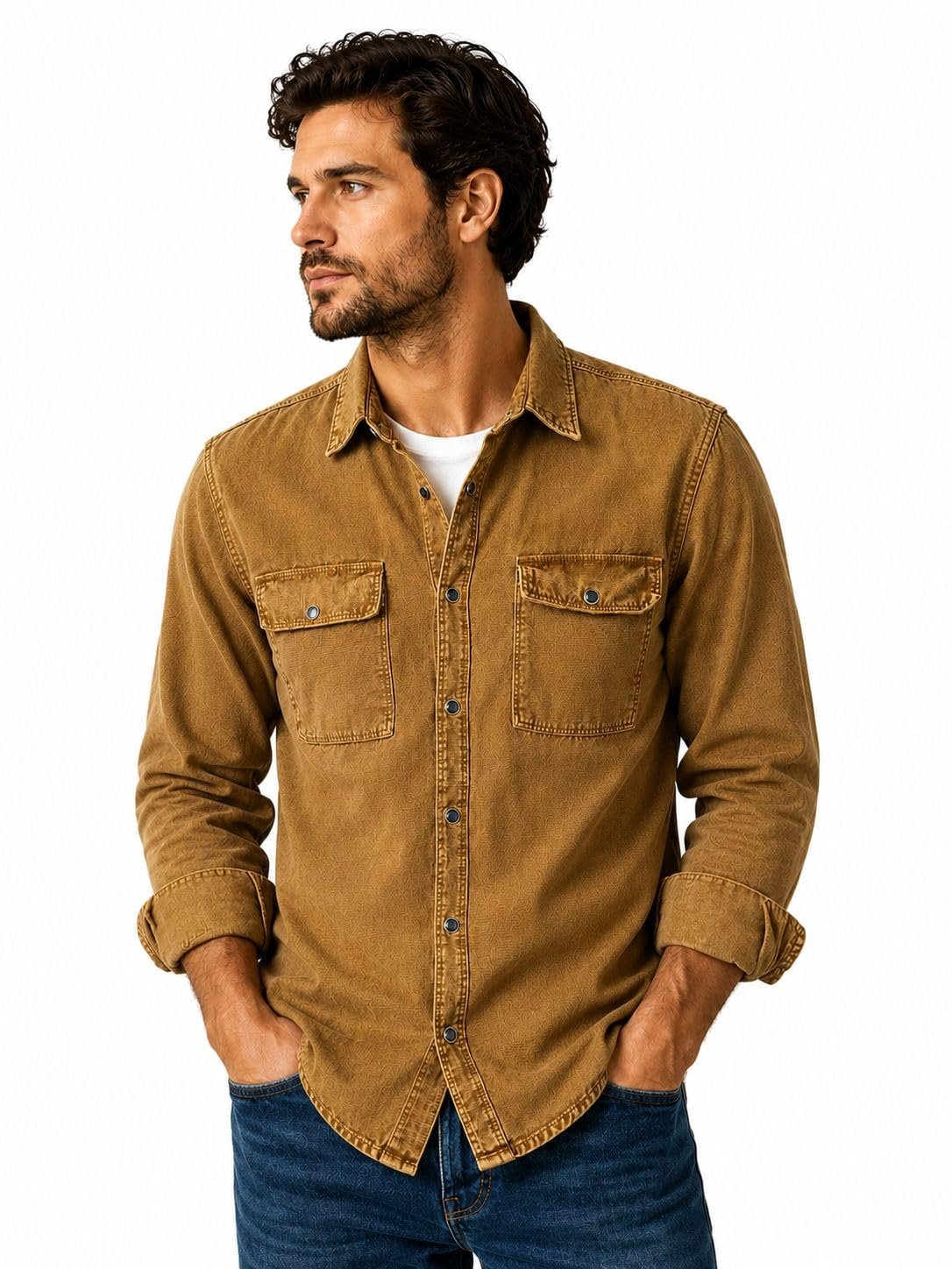 Zocaaro Men's Casual Shirt | Slim Fit Button Down Shirt for Men | Full Sleeve Collared Cotton Denim Shirt | Stylish Regular Casual & Formal Fashion Shirt (in, Alpha, Brown) - Image 3