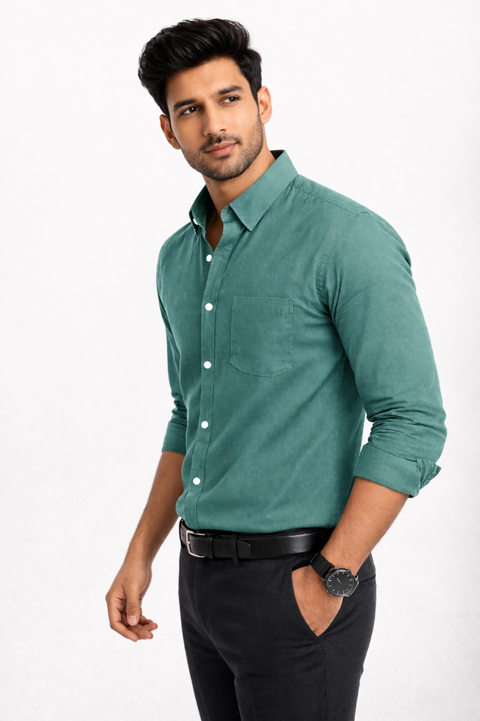 Men's Formal Shirt 100% Cotton Modern Slim Fit - MS Fashion (in, Alpha, Regular, Light Green) - Image 2