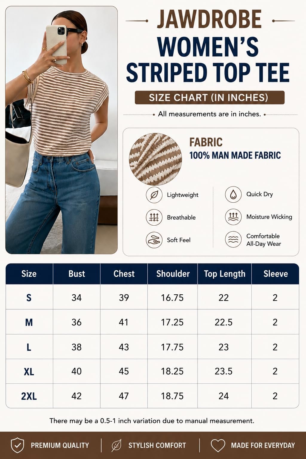 Women’s Striped Western Top | Round Neck Cap Sleeve T-Shirt for Women | Loose Fit Casual Summer Wear(Stripes-top-Brown) - Image 2