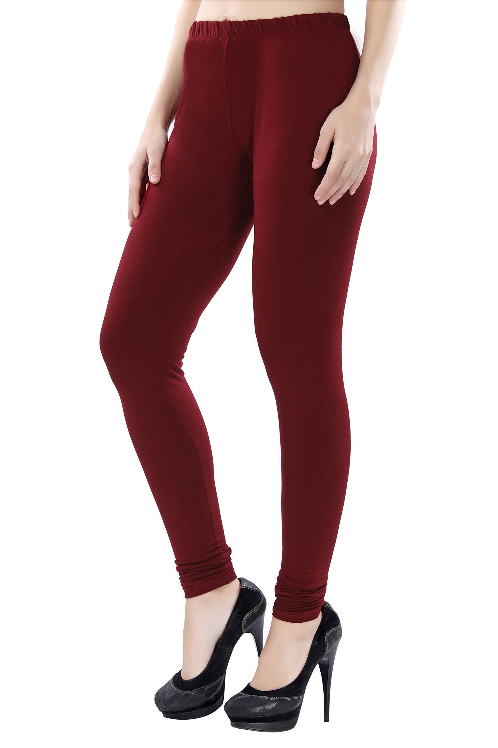 Ultra Soft Cotton High Rise 4 Way Stretchable Churidar Solid Regular and Plus 20 Colours Leggings for Women's and Girls -Size :-2XL, Colour - Maroon - Image 8