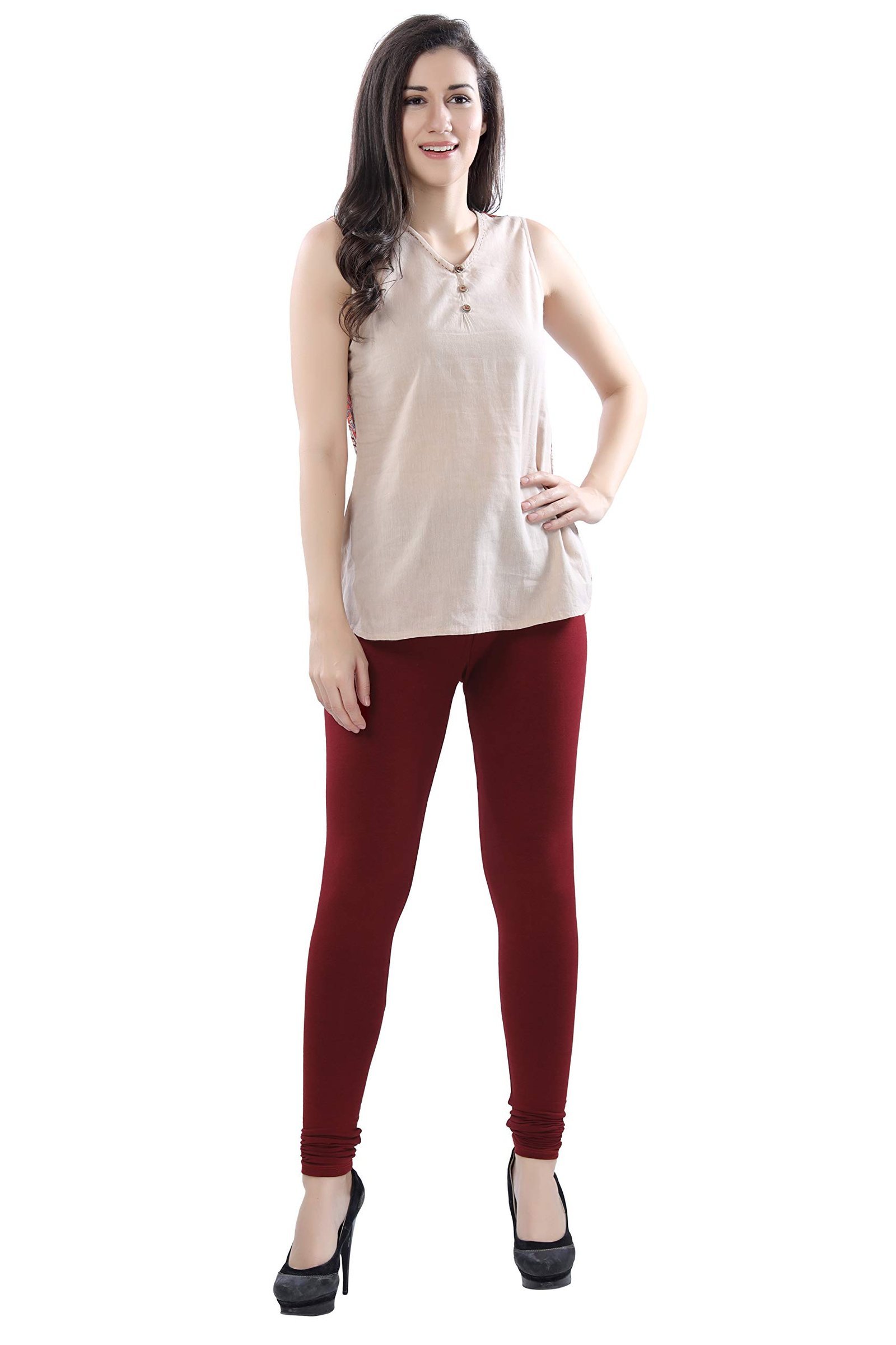 Ultra Soft Cotton High Rise 4 Way Stretchable Churidar Solid Regular and Plus 20 Colours Leggings for Women's and Girls -Size :-2XL, Colour - Maroon - Image 6