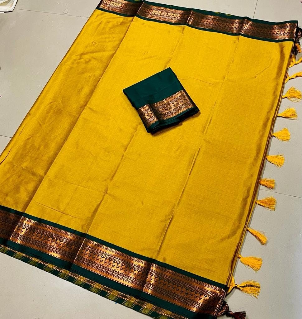 Yellow Women's Kanjivaram Soft Silk Saree With Blouse Piece (GOLD) - Image 7