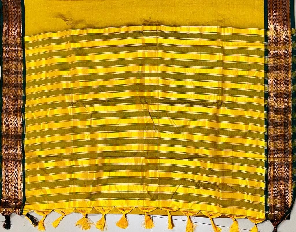 Yellow Women's Kanjivaram Soft Silk Saree With Blouse Piece (GOLD) - Image 9