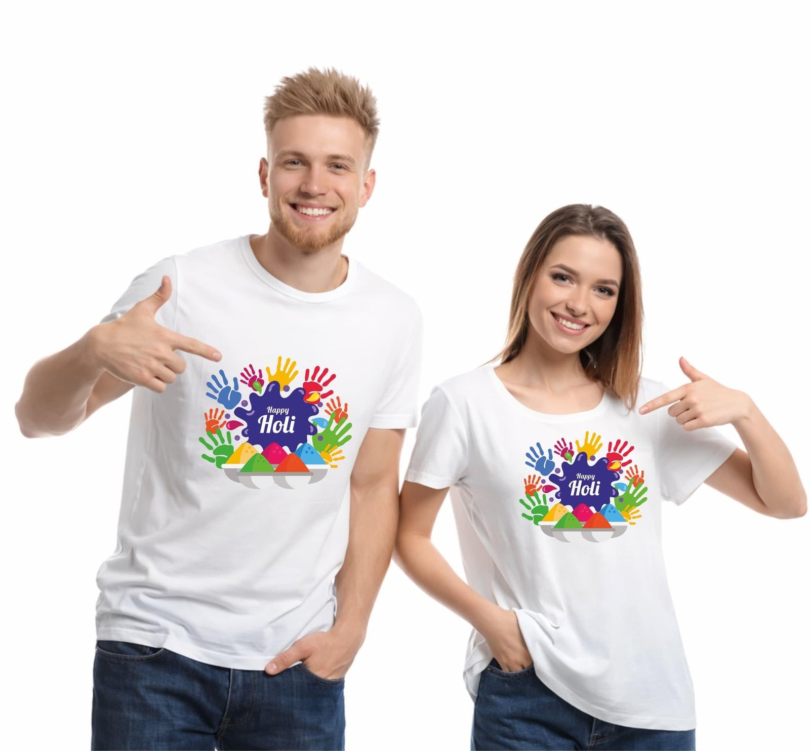 Holi T-Shirt New Hand Pinox Desing Option Holi Special Soft Silk Fabric for Family Mens Women (in, Alpha) White