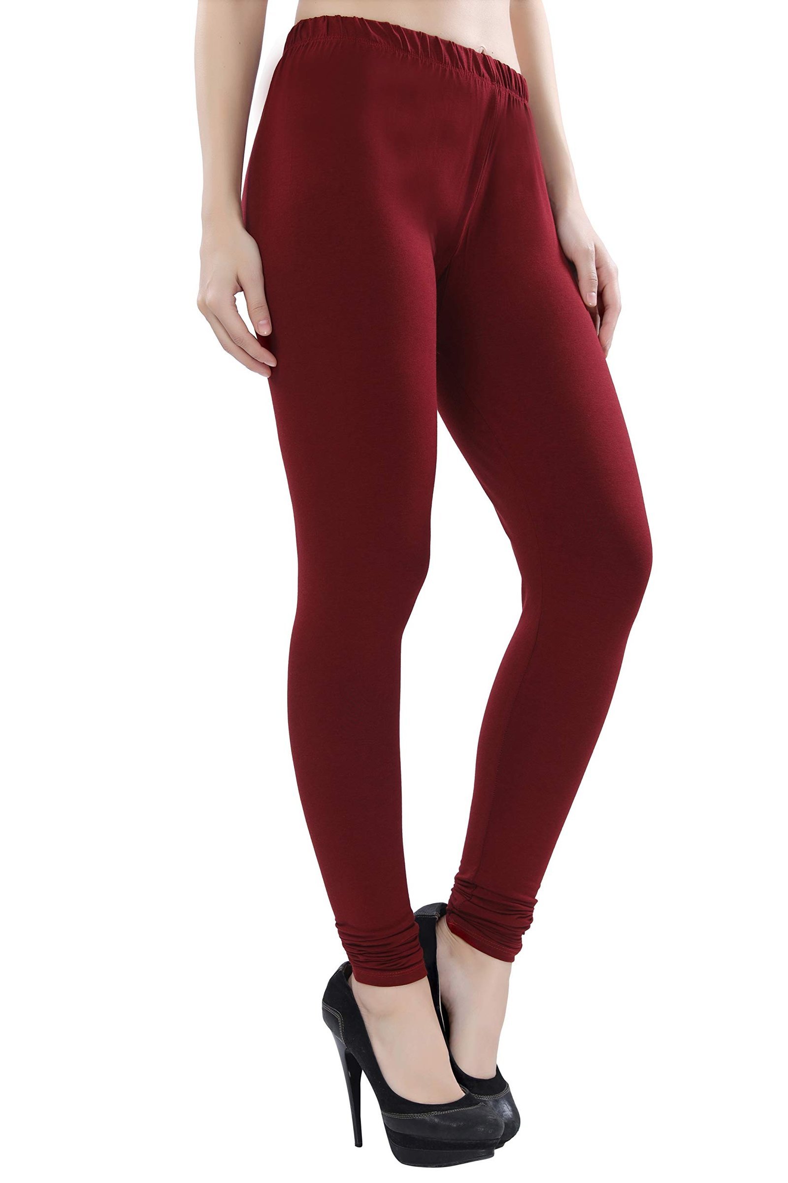 Ultra Soft Cotton High Rise 4 Way Stretchable Churidar Solid Regular and Plus 20 Colours Leggings for Women's and Girls -Size :-2XL, Colour - Maroon - Image 7