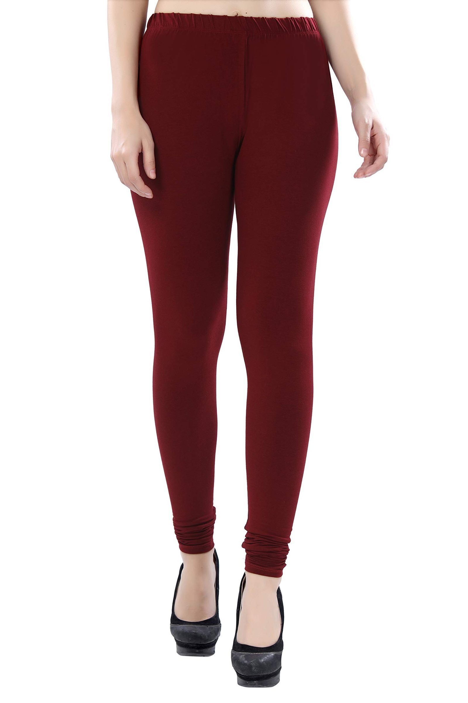 Ultra Soft Cotton High Rise 4 Way Stretchable Churidar Solid Regular and Plus 20 Colours Leggings for Women's and Girls -Size :-2XL, Colour - Maroon