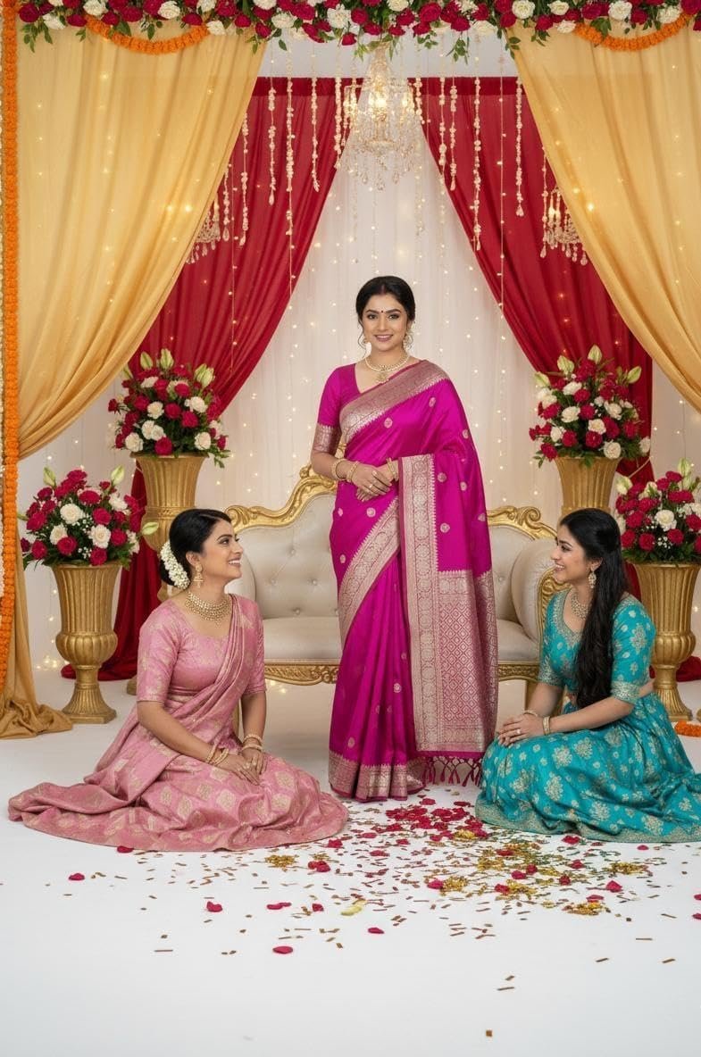 Women Saree Farewell Banarasi SarI Designer Fancy Heavy Zari Work, Traditional Floral Pattern