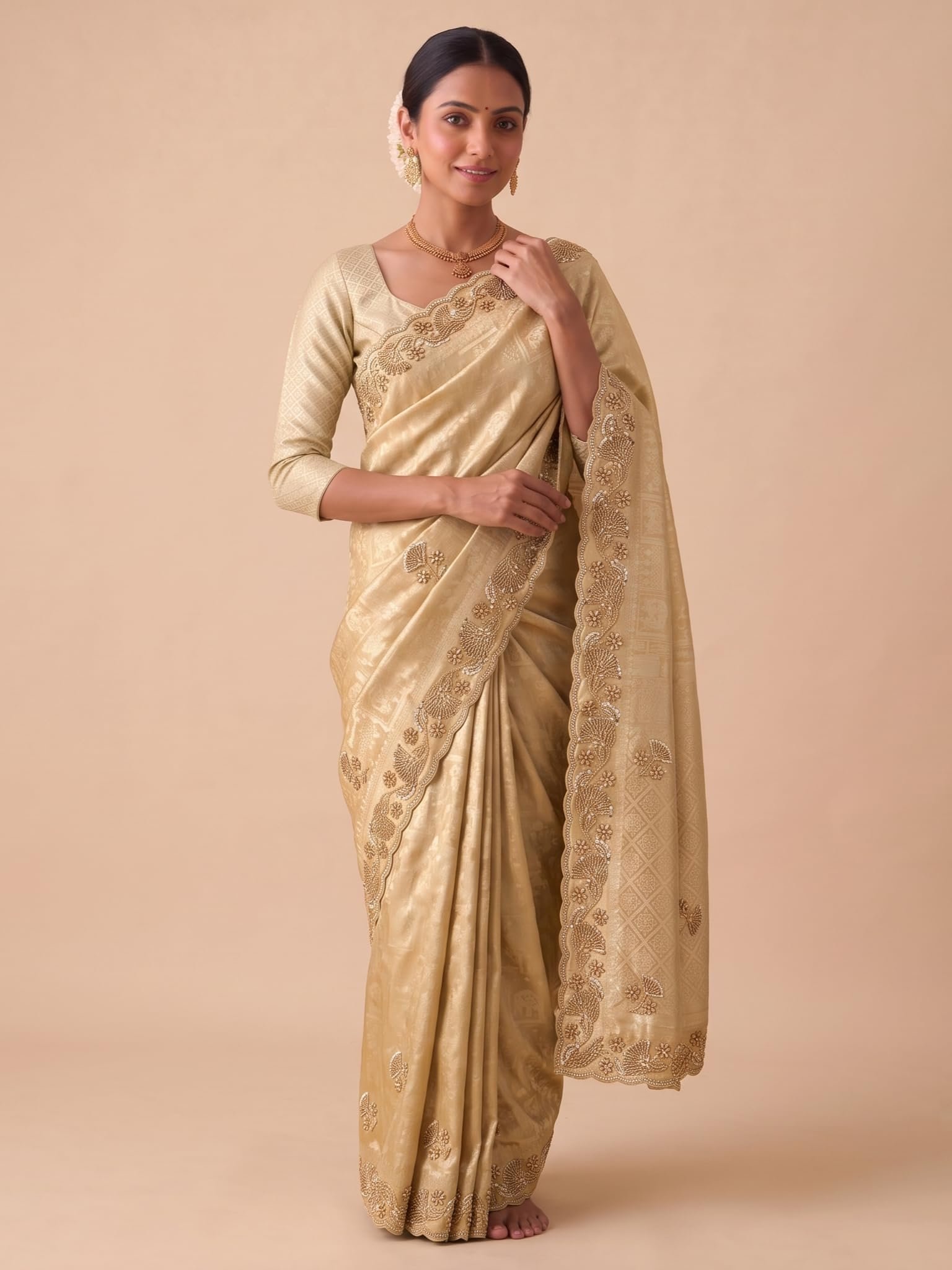 Women's Festive Banarasi Silk Embroidery Saree with Unstitched Banarasi Silk Blouse(6452_2) - Image 2
