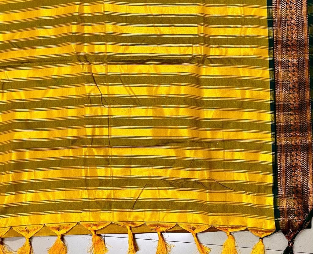 Yellow Women's Kanjivaram Soft Silk Saree With Blouse Piece (GOLD) - Image 8