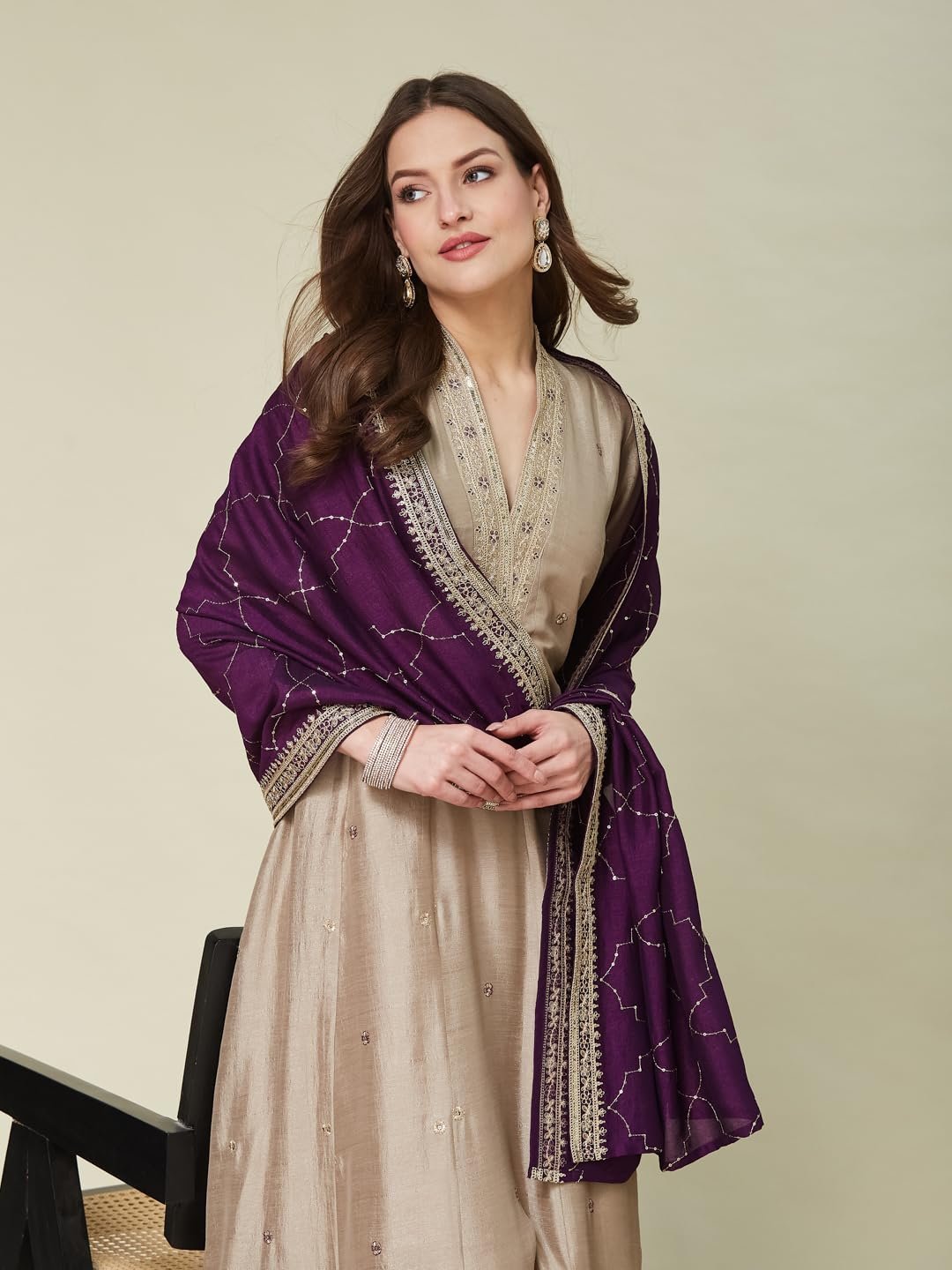 Women’s Grey Silk Embroidery Anarkali Kurta Pant with Dupatta - Image 7