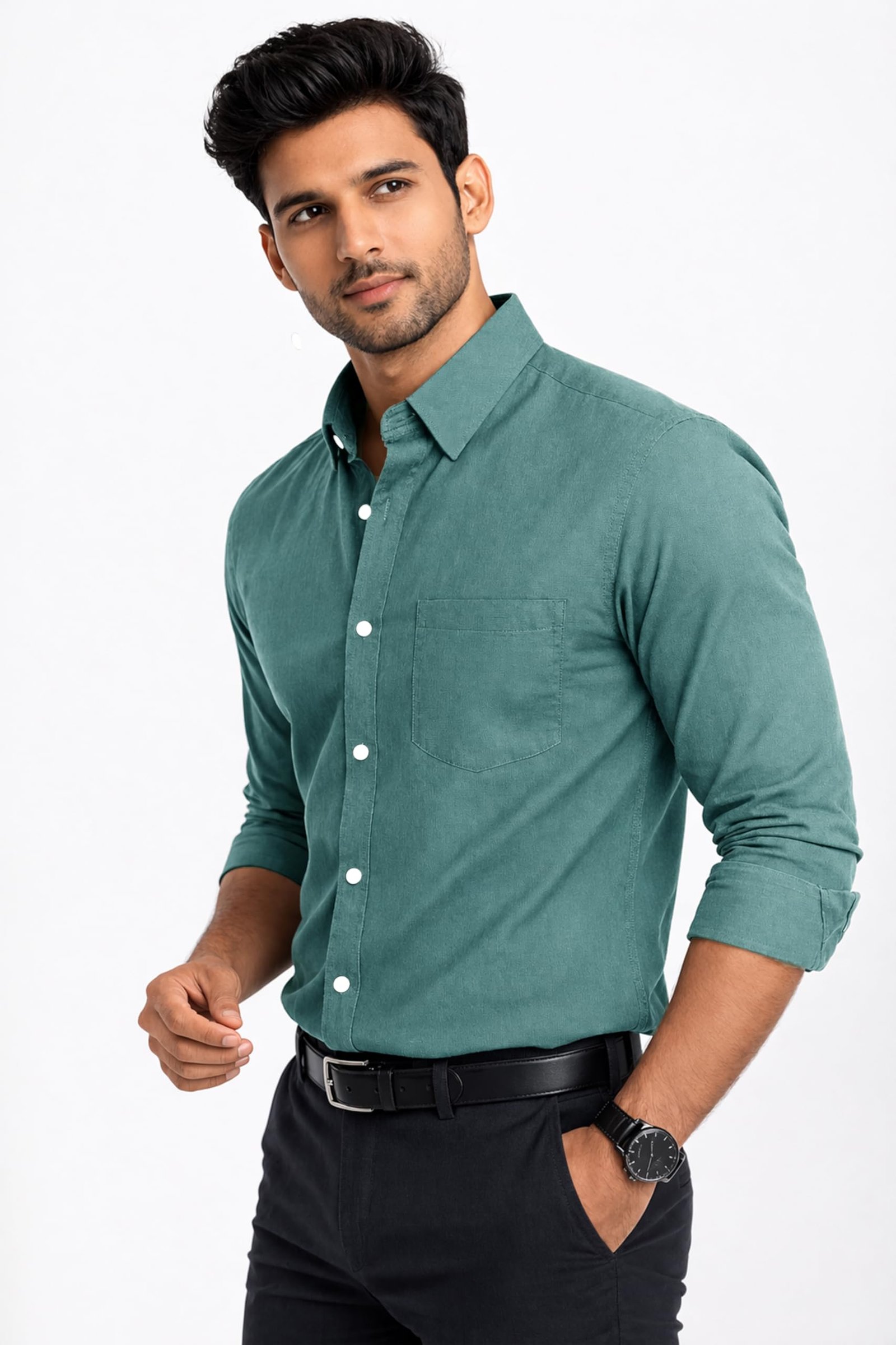 Men's Formal Shirt 100% Cotton Modern Slim Fit - MS Fashion (in, Alpha, Regular, Light Green) - Image 3