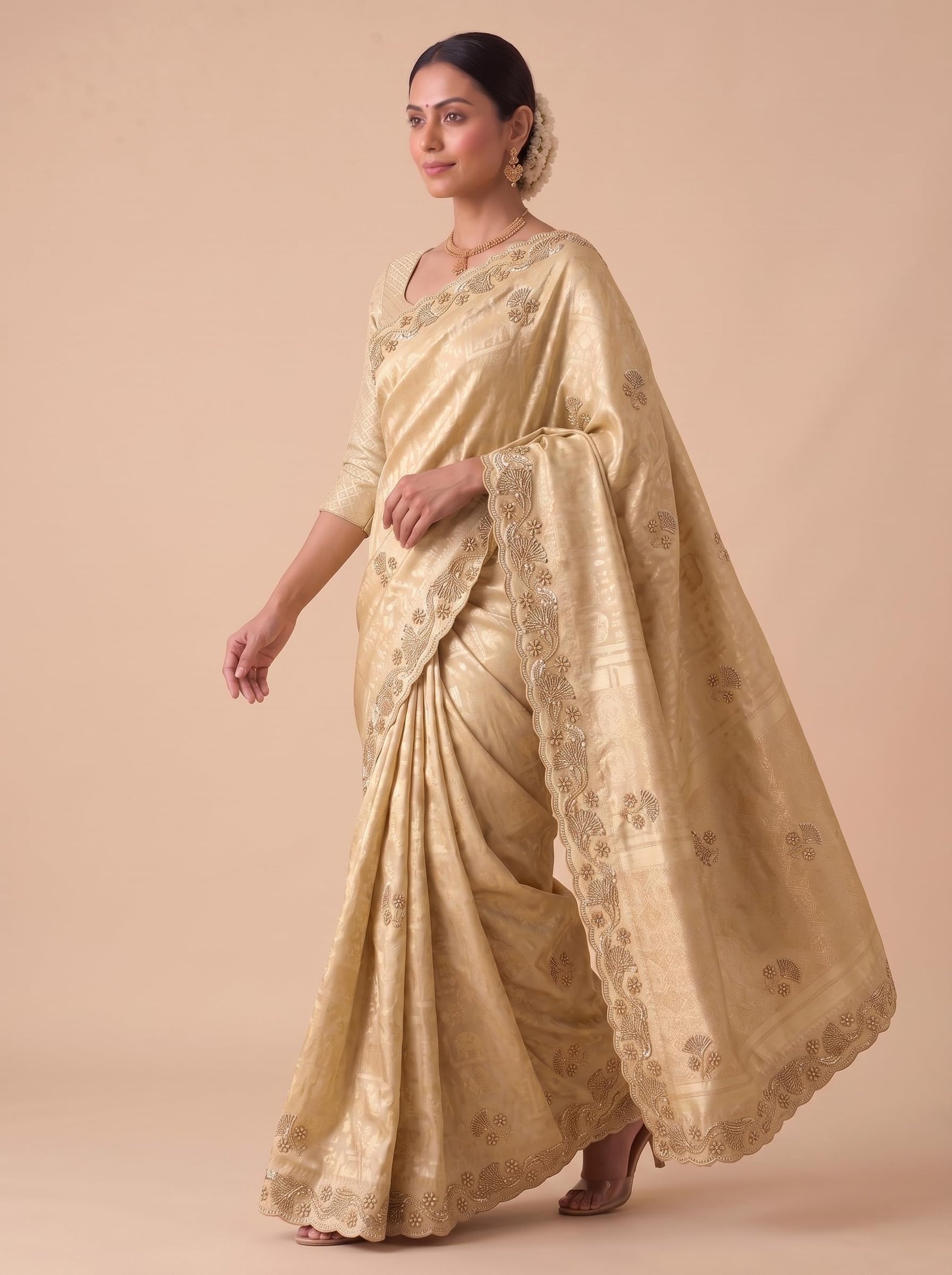 Women's Festive Banarasi Silk Embroidery Saree with Unstitched Banarasi Silk Blouse(6452_2) - Image 3