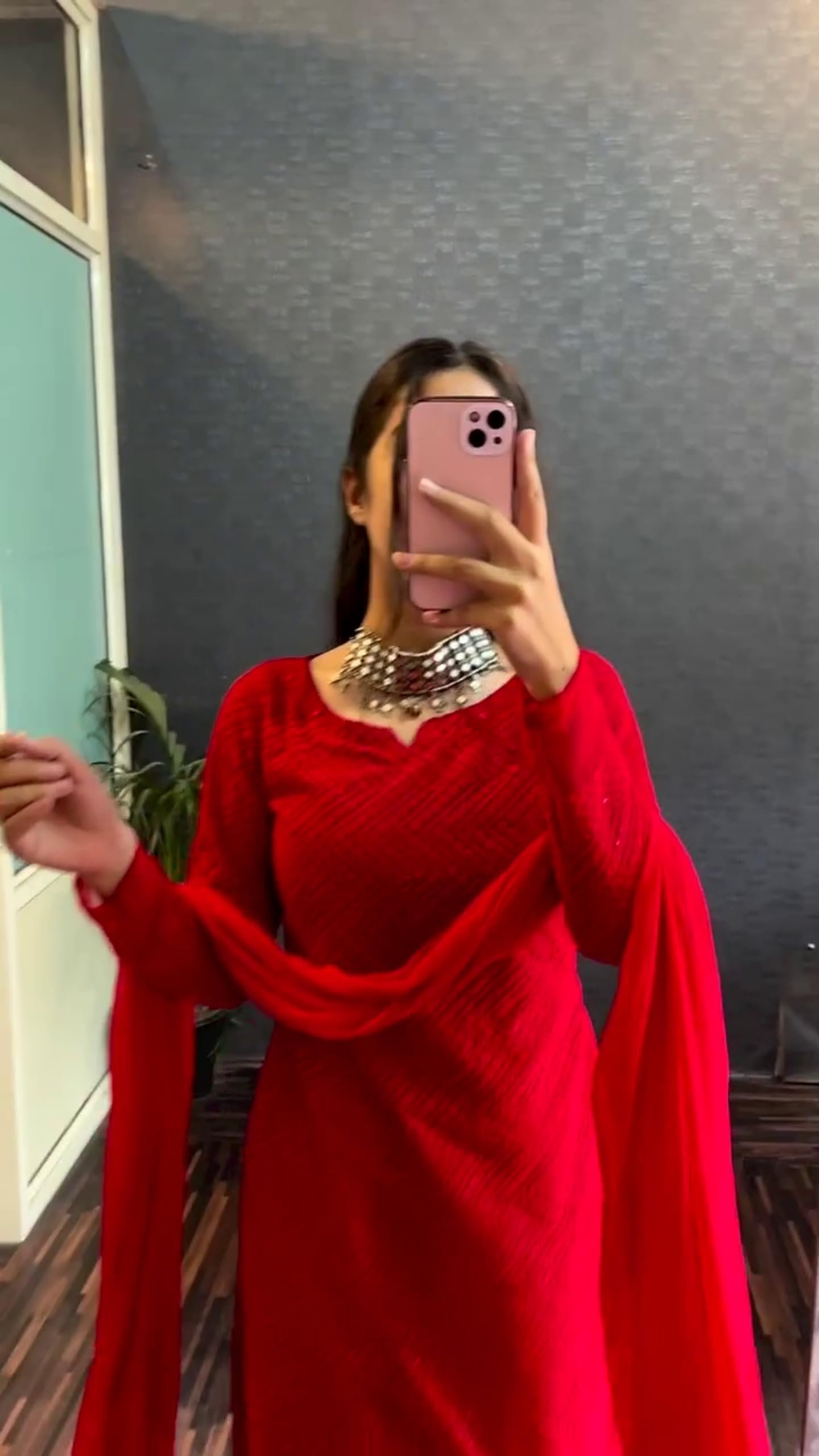 Women's Chikankari Georgette Red Embroidery Kurta Set with Pant and Dupatta | Traditional Ethnic Co-ord Set for Women | Office, Casual Wear-(AZ-YS-OG2-KS2394 RED) - Image 5