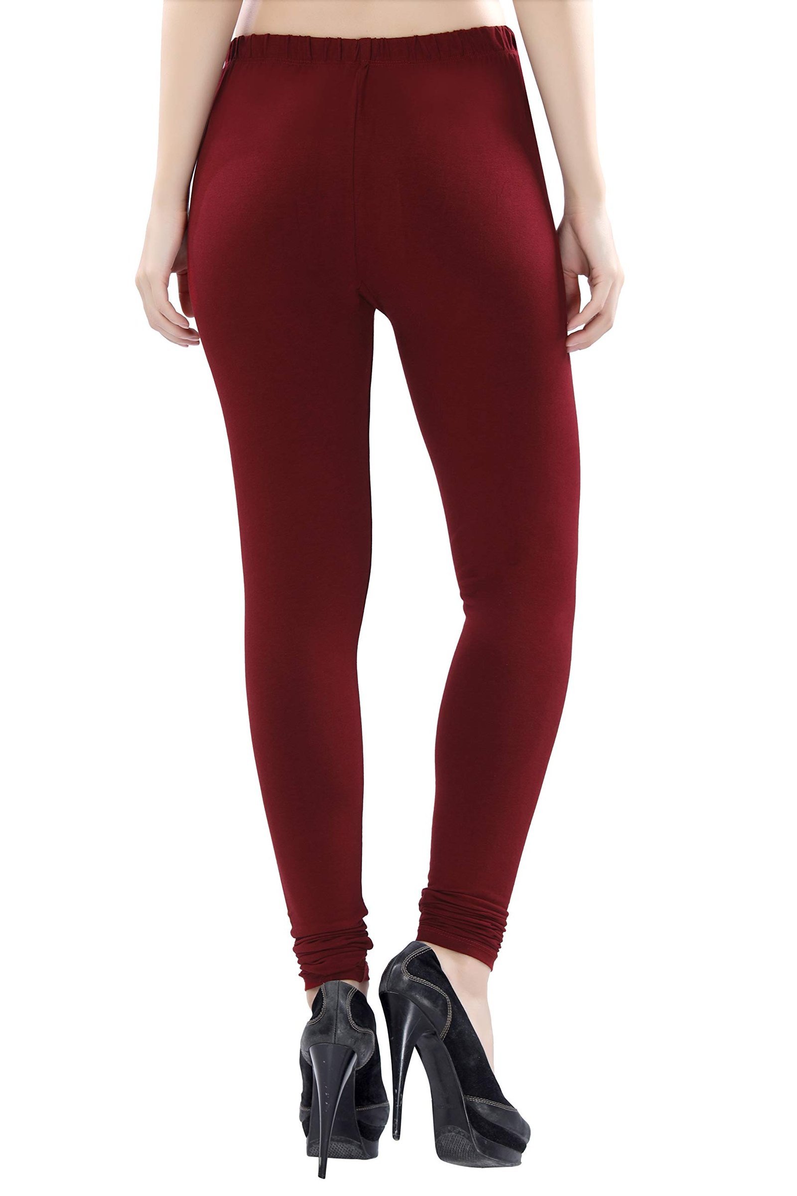 Ultra Soft Cotton High Rise 4 Way Stretchable Churidar Solid Regular and Plus 20 Colours Leggings for Women's and Girls -Size :-2XL, Colour - Maroon - Image 5