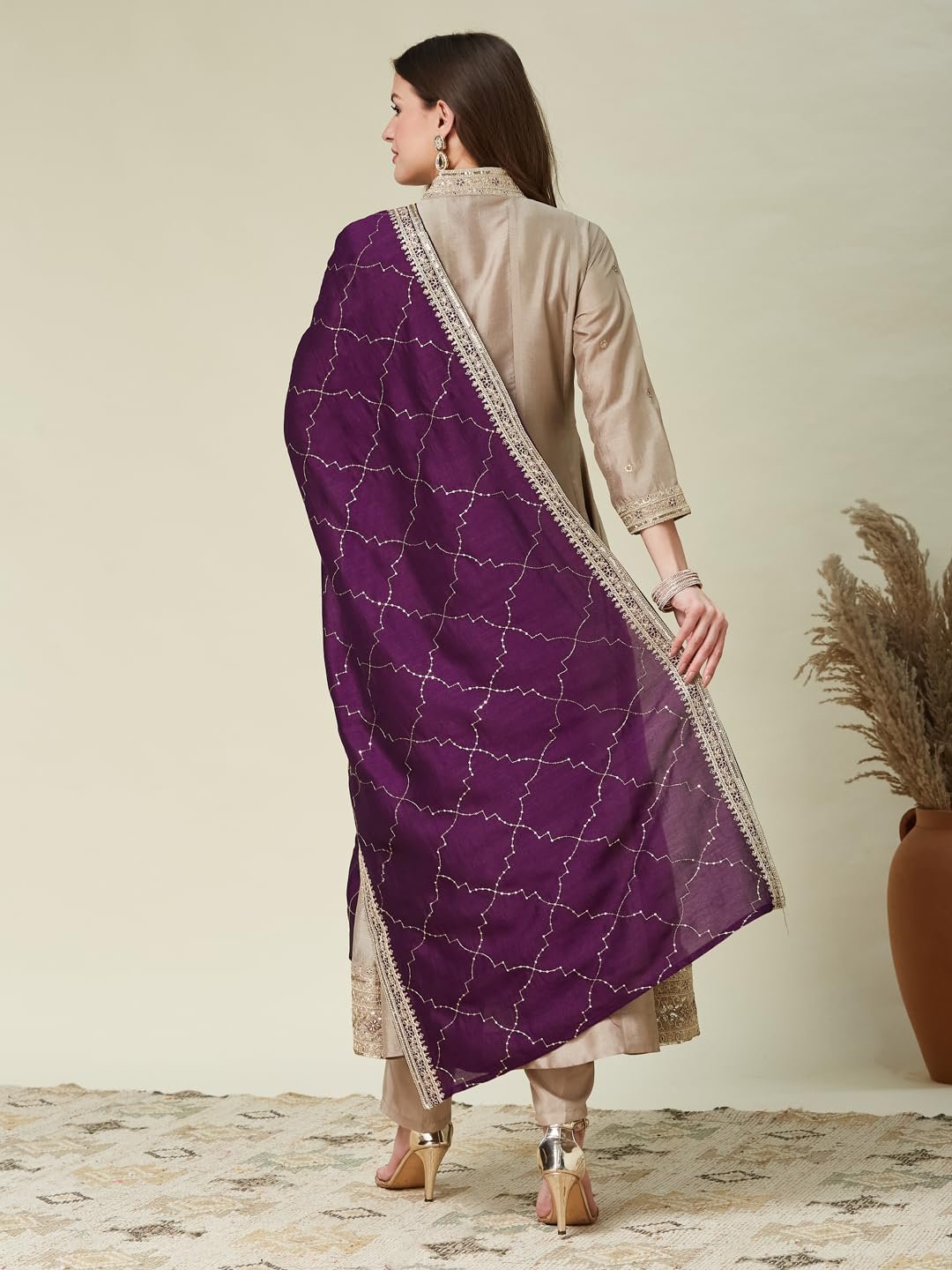 Women’s Grey Silk Embroidery Anarkali Kurta Pant with Dupatta - Image 2