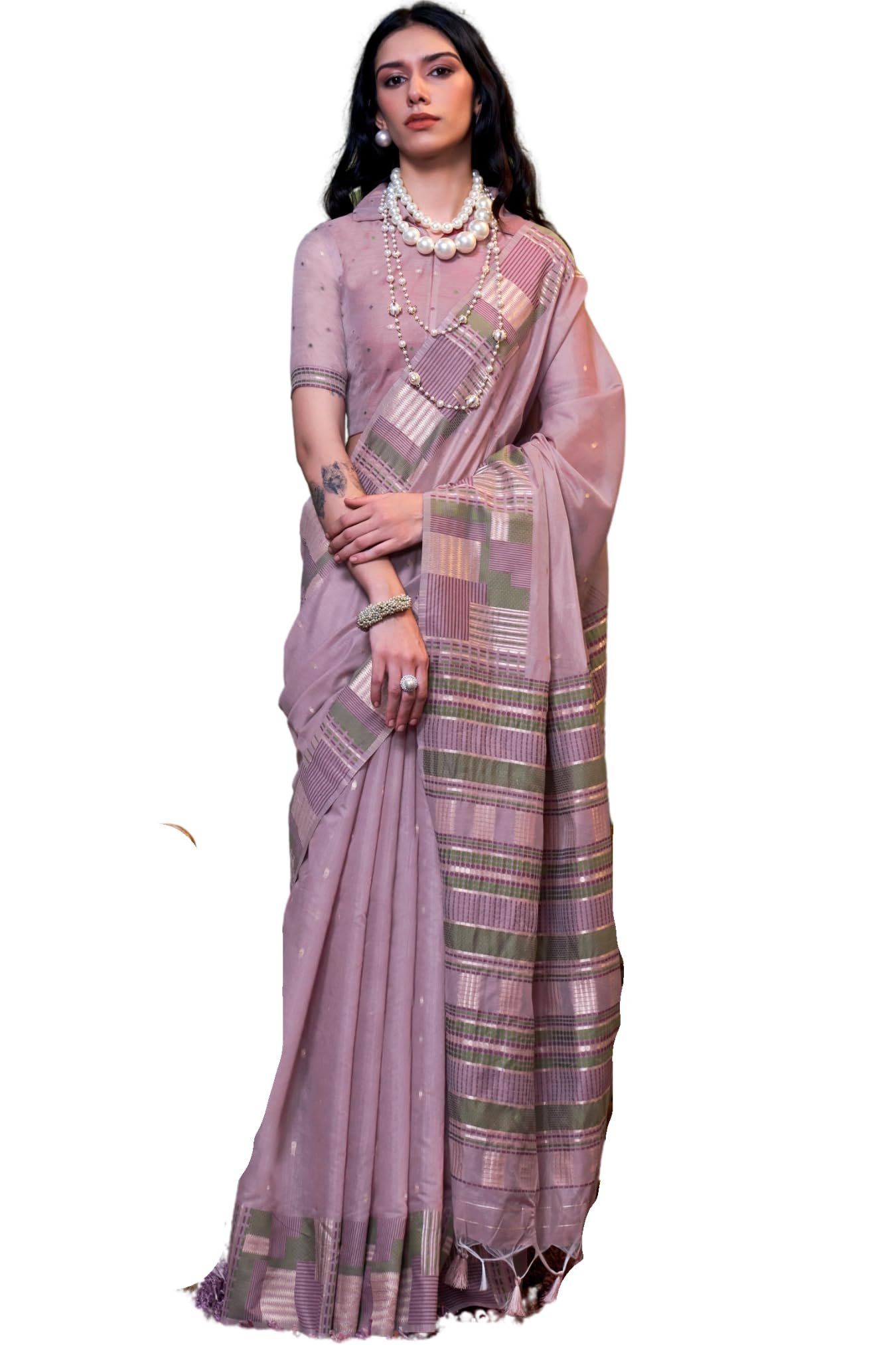 Women's Kanjivaram Soft Cotton Linen Silk Saree With Blouse Piece (Lavender)