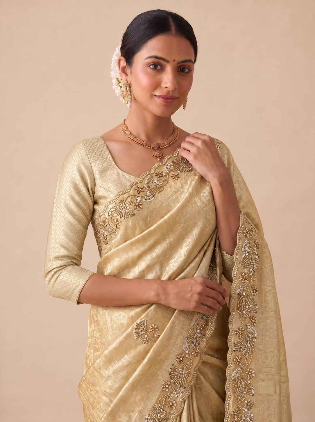 Women's Festive Banarasi Silk Embroidery Saree with Unstitched Banarasi Silk Blouse(6452_2) - Image 5