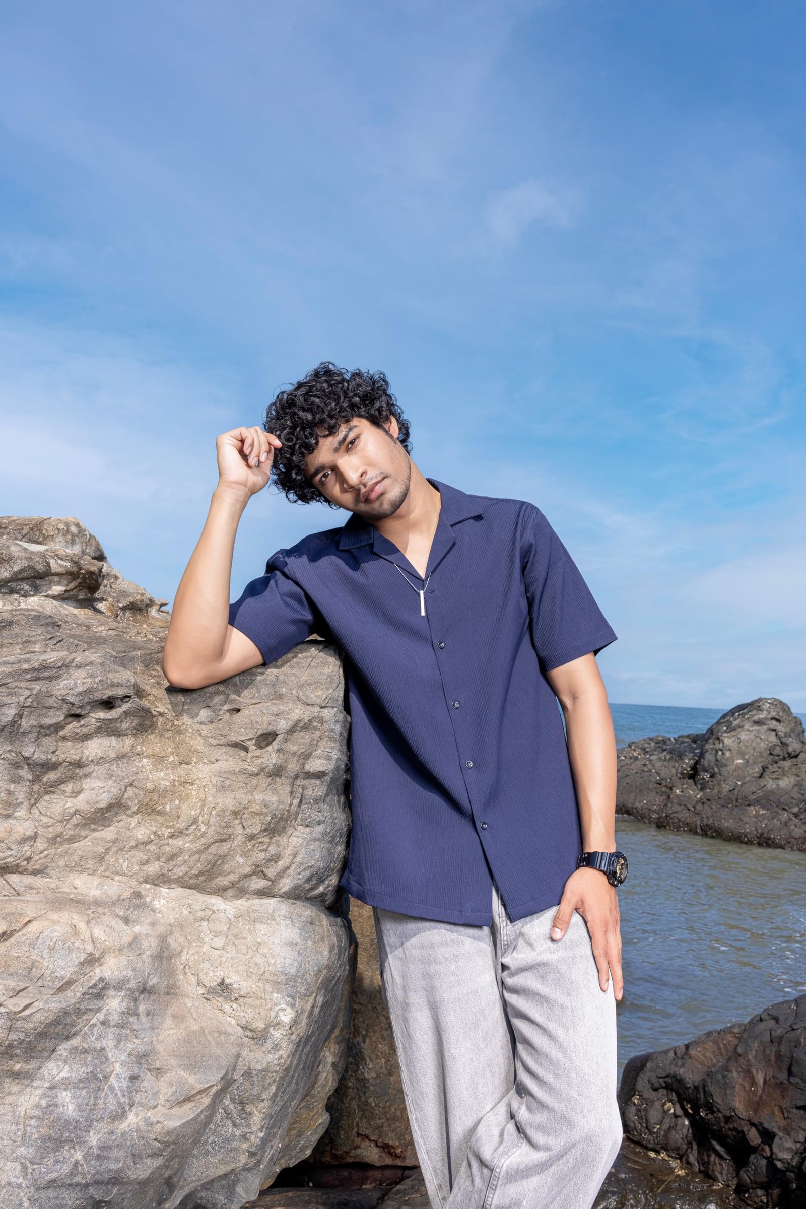 Infinity Space | Art of Leisure Collection || Men's Cotton Half Sleeve Oversized Fit Shirt with Cuban Collar || (in, Alpha, XL, Navy Nirvaana (Blue)) - Image 2