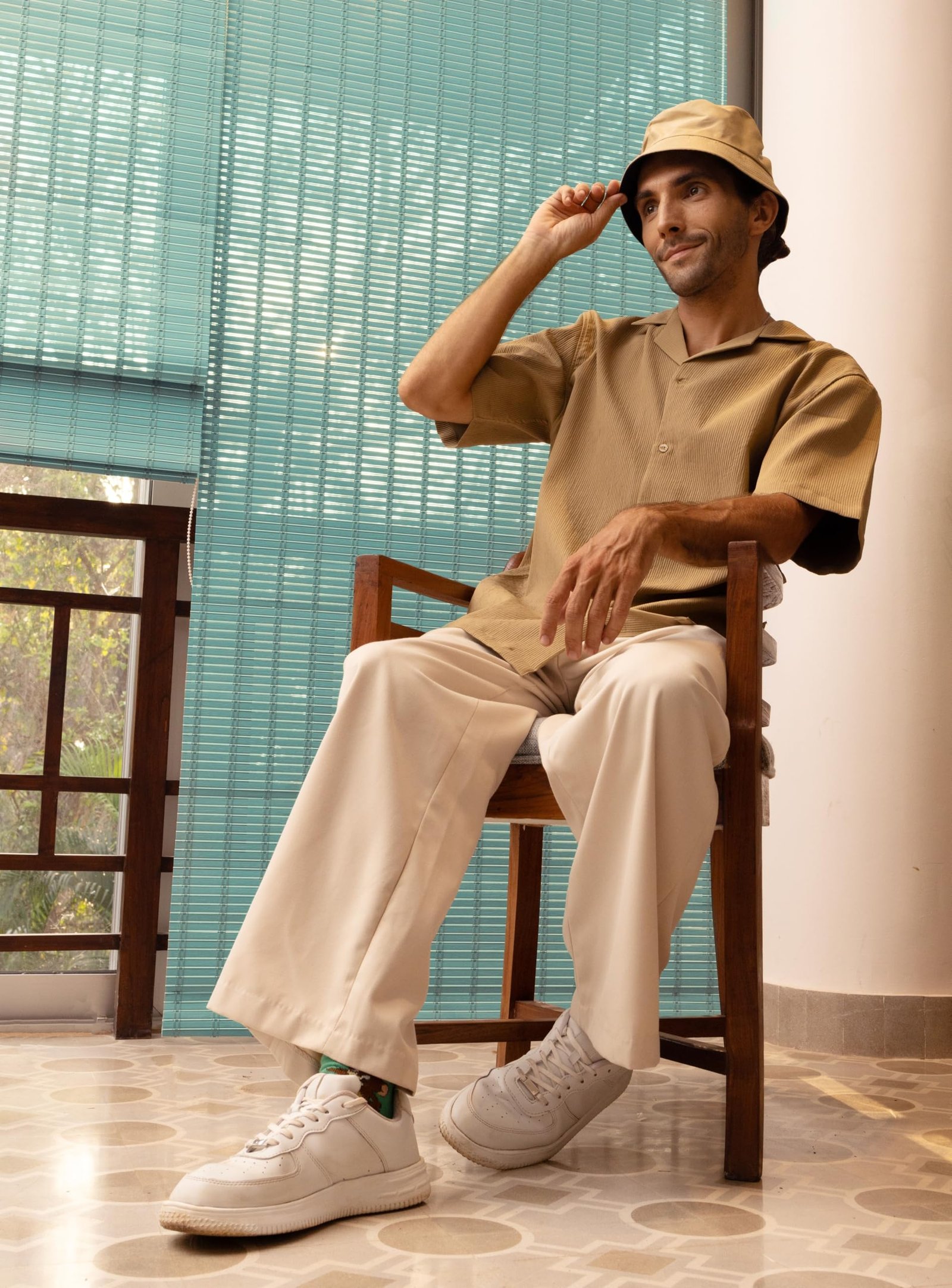 Infinity Space | Art of Leisure Collection | Men's Cotton Half Sleeve Oversized Fit Shirt with Cuban Collar | (in, Alpha, 2XL, Desert Dusk (Light Brown)) - Image 5