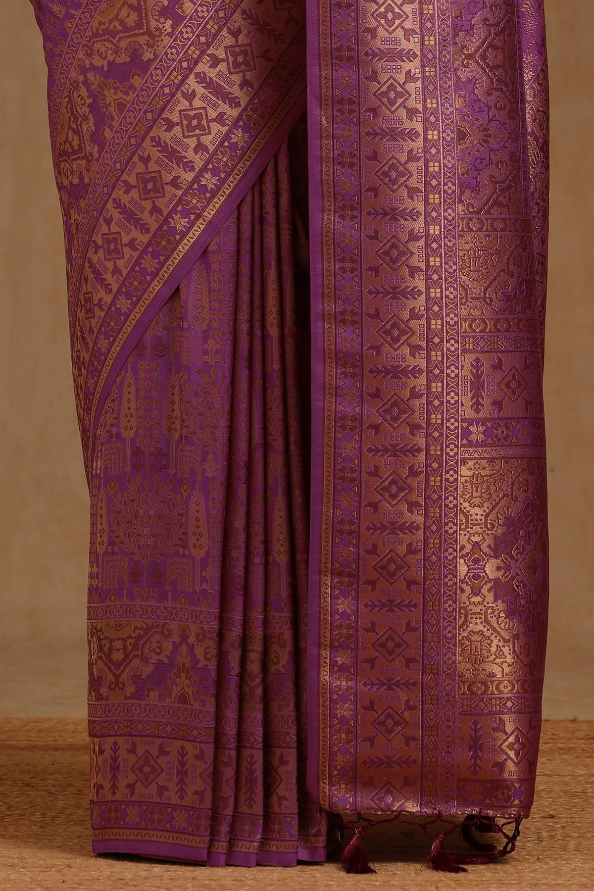 Womens Lavender Tussar Woven Designs Saree With Zari - Image 5